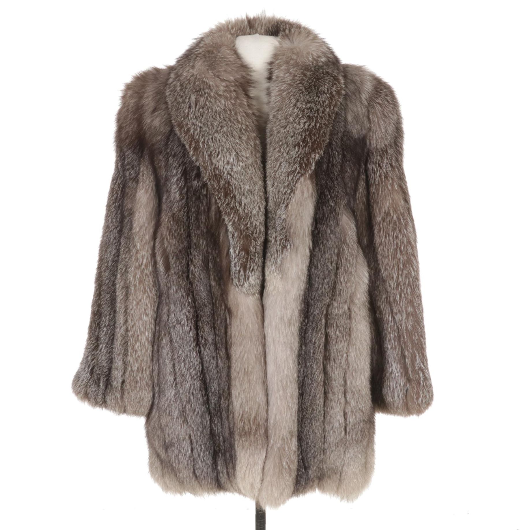 Crystal Fox Fur Open-Front Stroller Coat