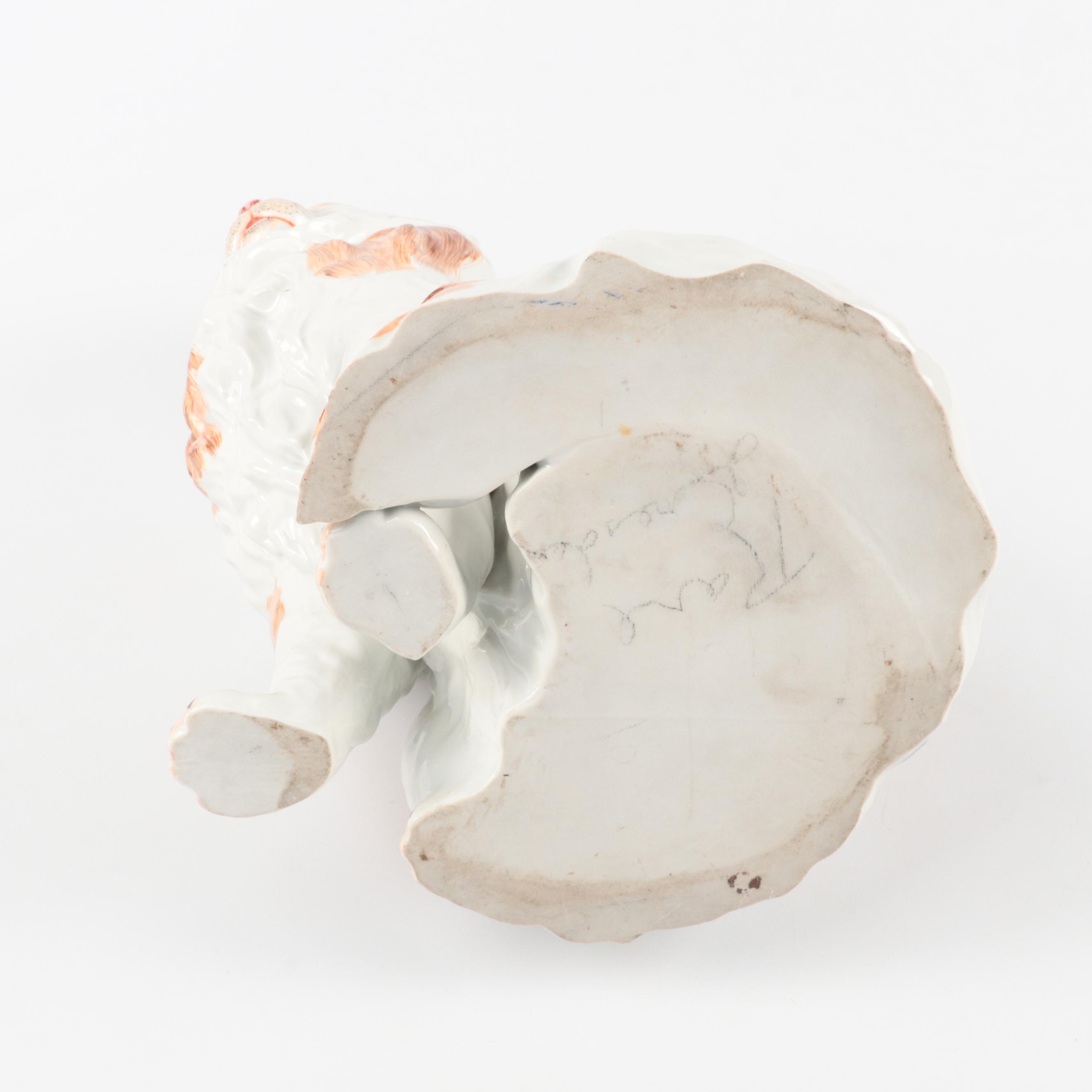 Dresden Hand-Painted Porcelain Cat Figurine, Mid to Late 20th Century