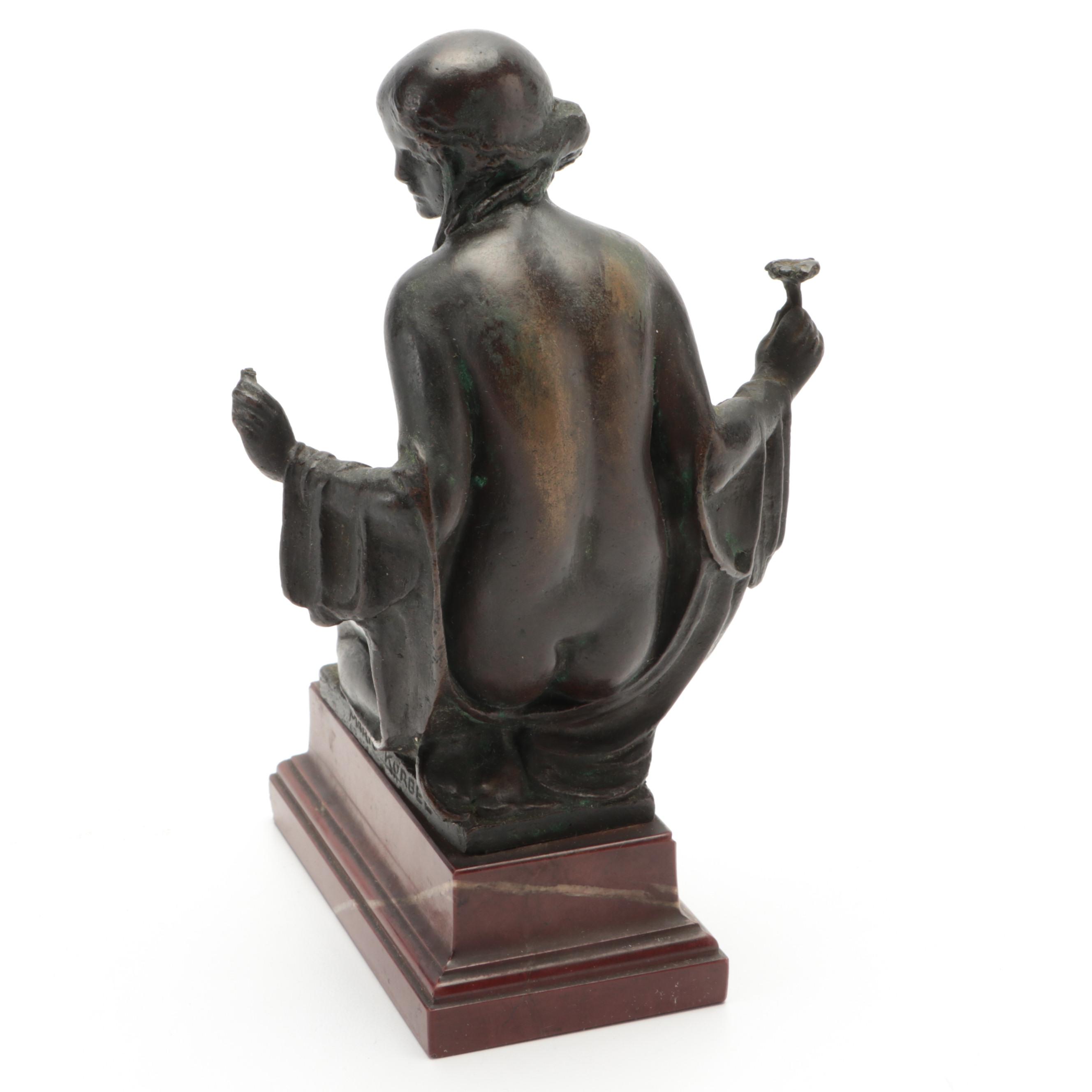 Bronze on Marble Sculpture of Female Figural Nude after Mario J. Korbel