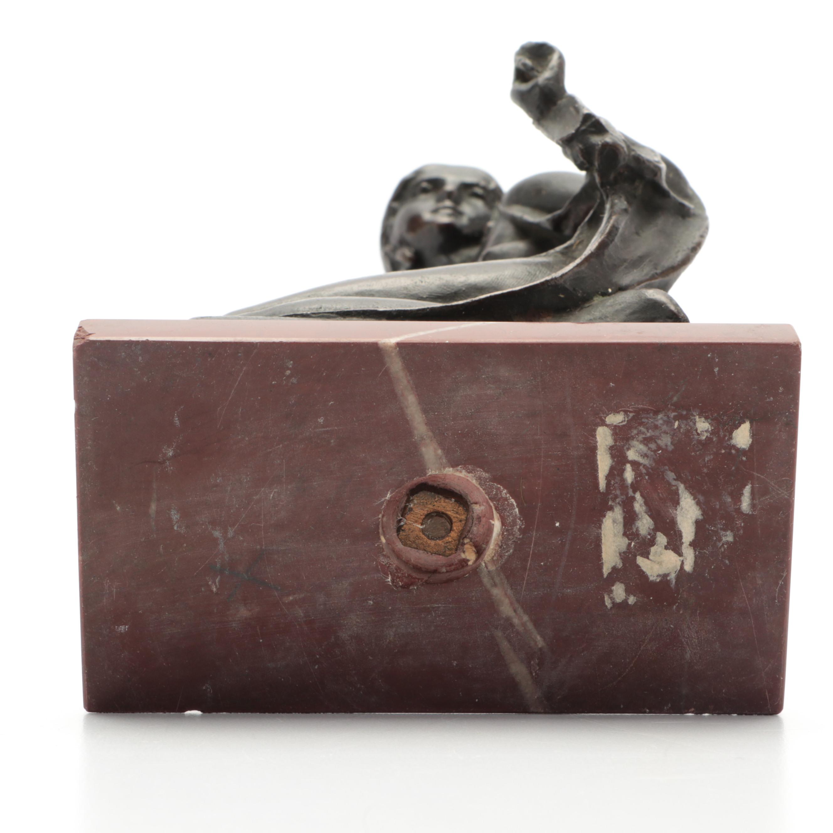 Bronze on Marble Sculpture of Female Figural Nude after Mario J. Korbel