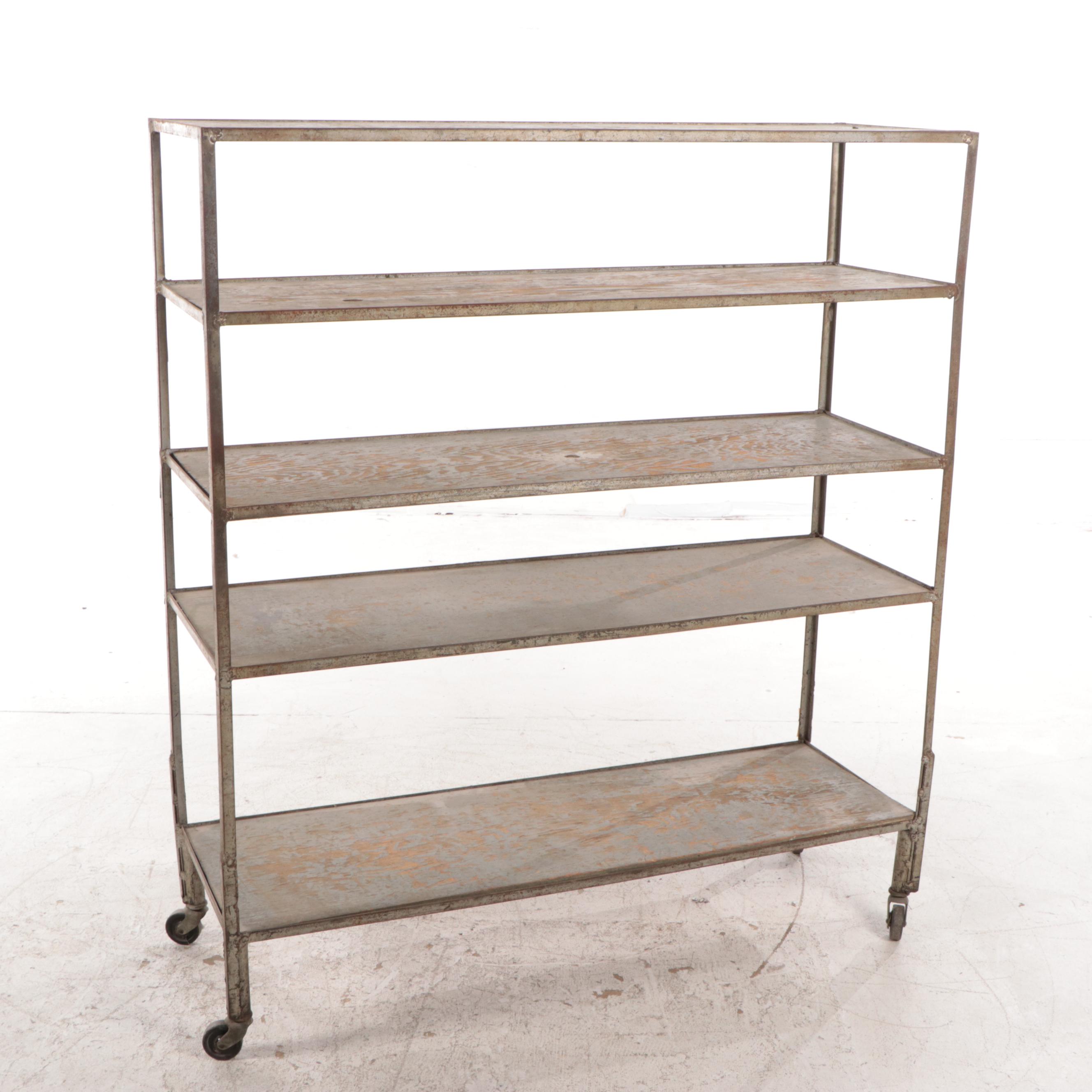 Wood and Metal Four-Tiered Storage Shelf, Mid to Late 20th Century