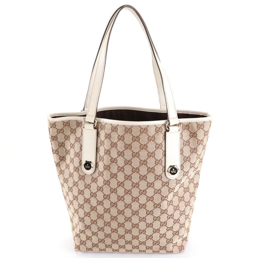 Gucci Charmy Shoulder Tote in GG Canvas and Cinghiale Leather