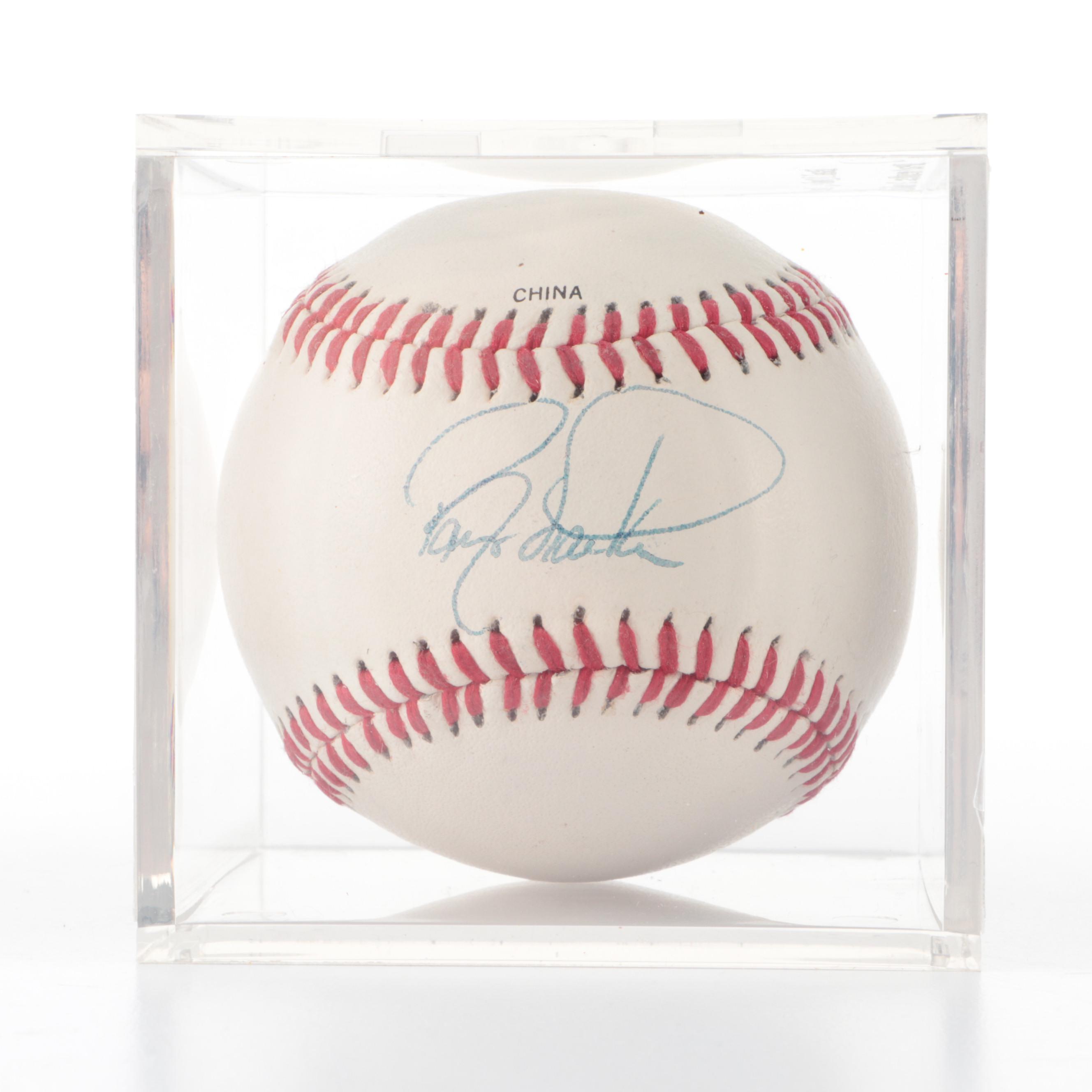 Barry Larkin Signed Baseball with Bobblehead and 1990 Cincinnati Reds Plaque