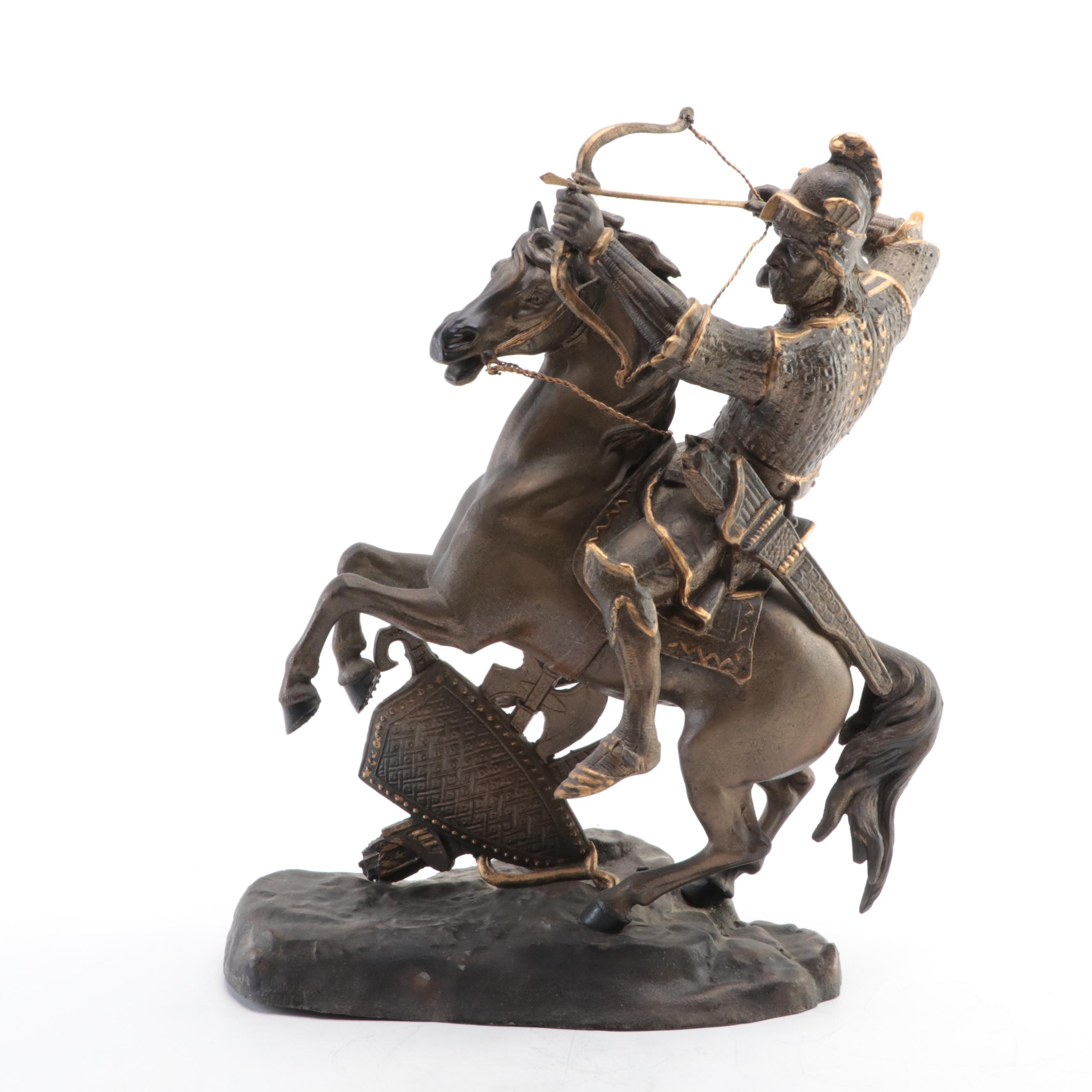 Patinated Spelter Statue of an Archer on Horseback