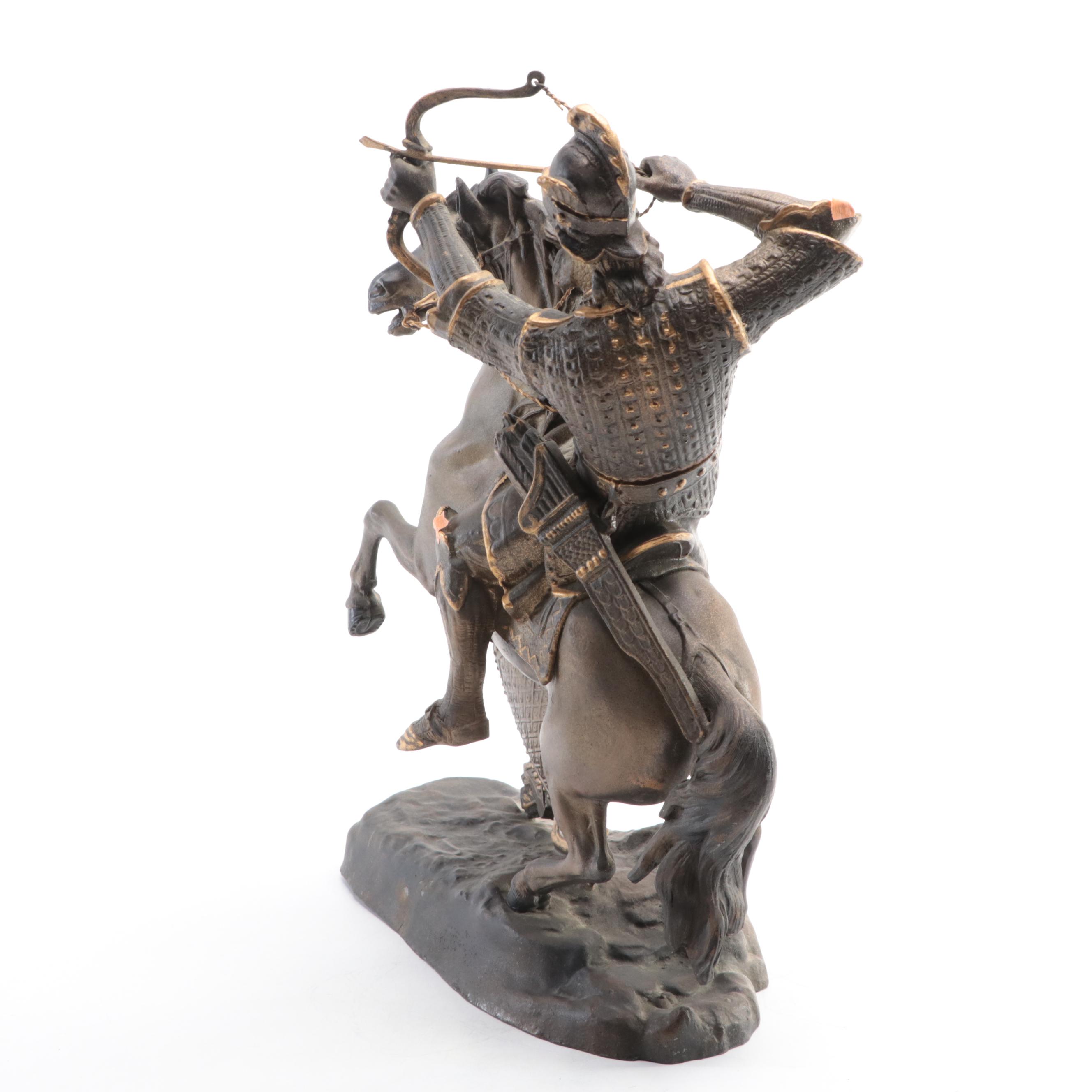 Patinated Spelter Statue of an Archer on Horseback