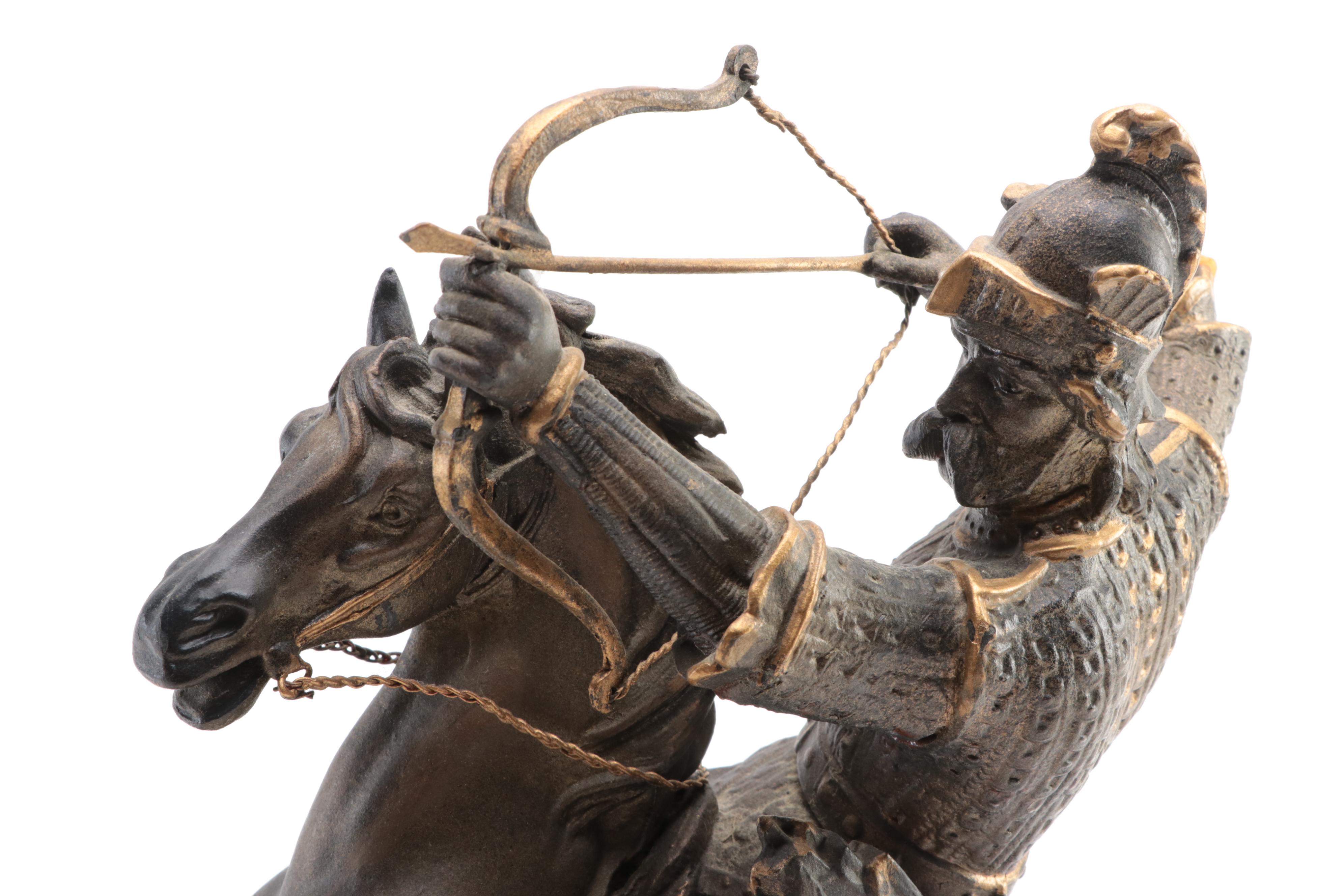 Patinated Spelter Statue of an Archer on Horseback