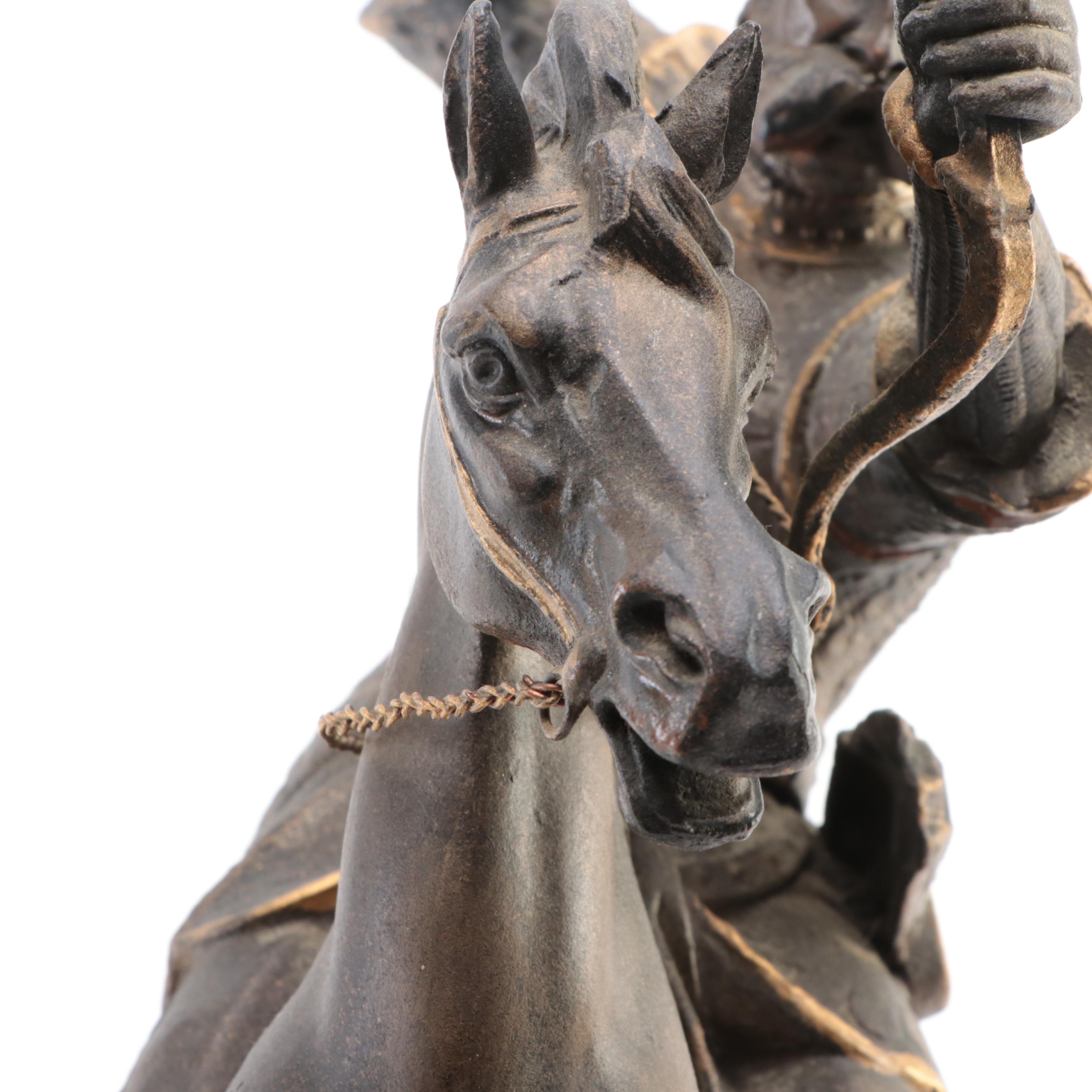 Patinated Spelter Statue of an Archer on Horseback
