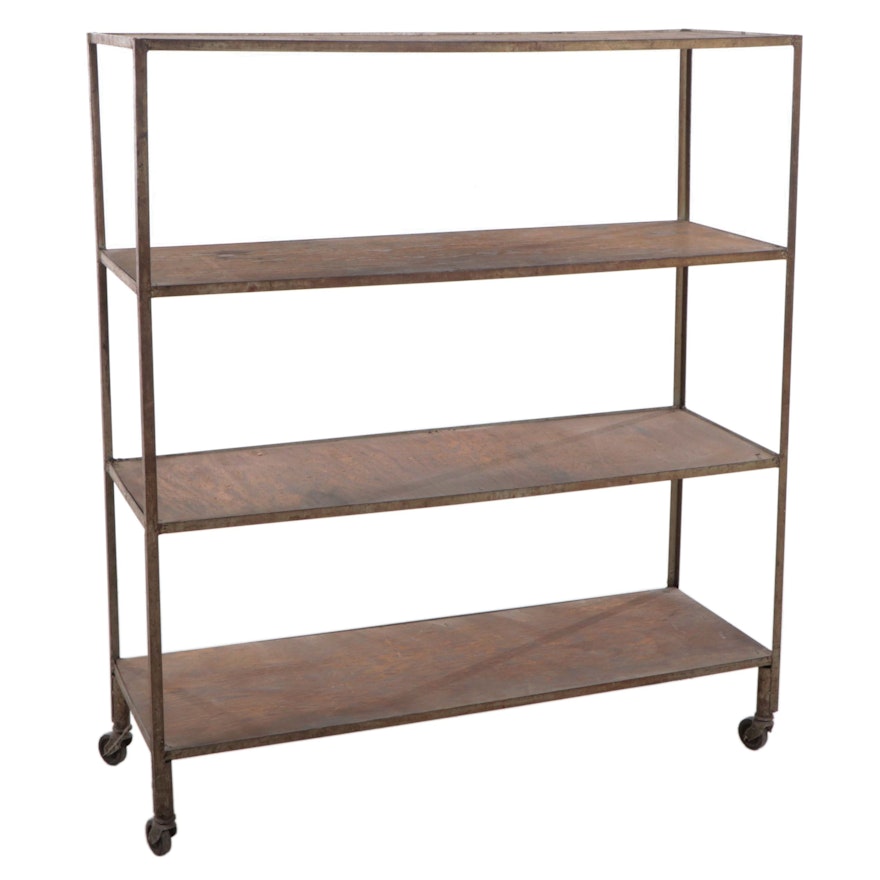 Industrial Wood and Steel Rolling Shelf