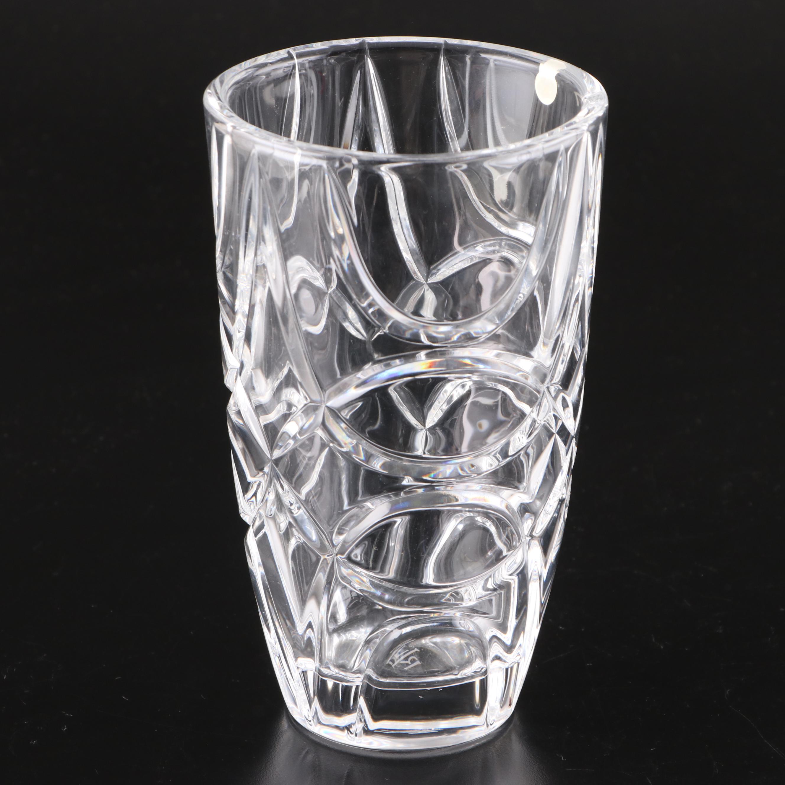 Ralph Lauren "Royalton" Crystal Vase and Other Crystal Candlestick and Hurricane