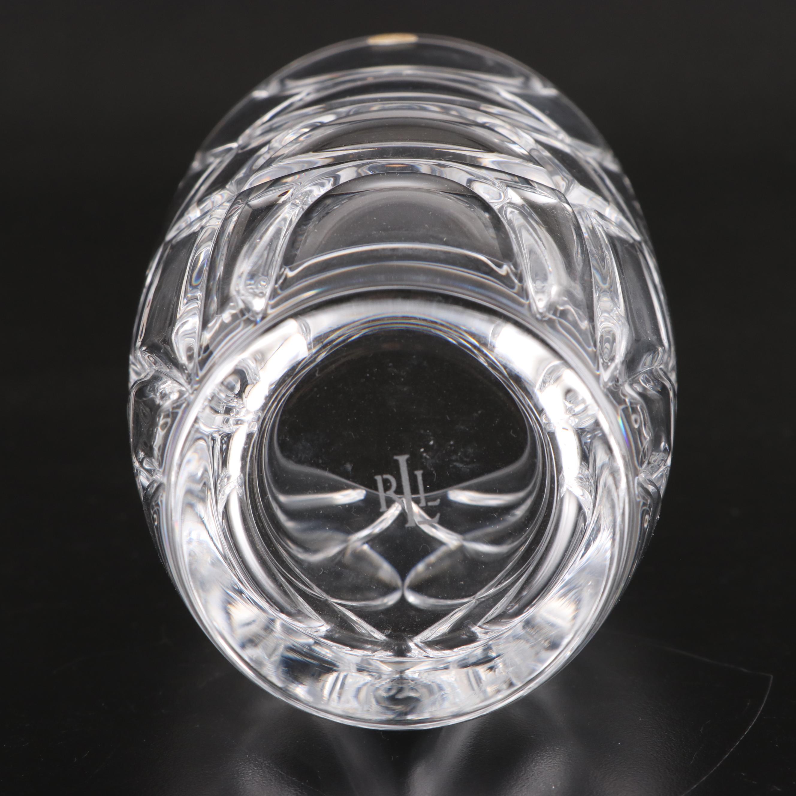 Ralph Lauren "Royalton" Crystal Vase and Other Crystal Candlestick and Hurricane