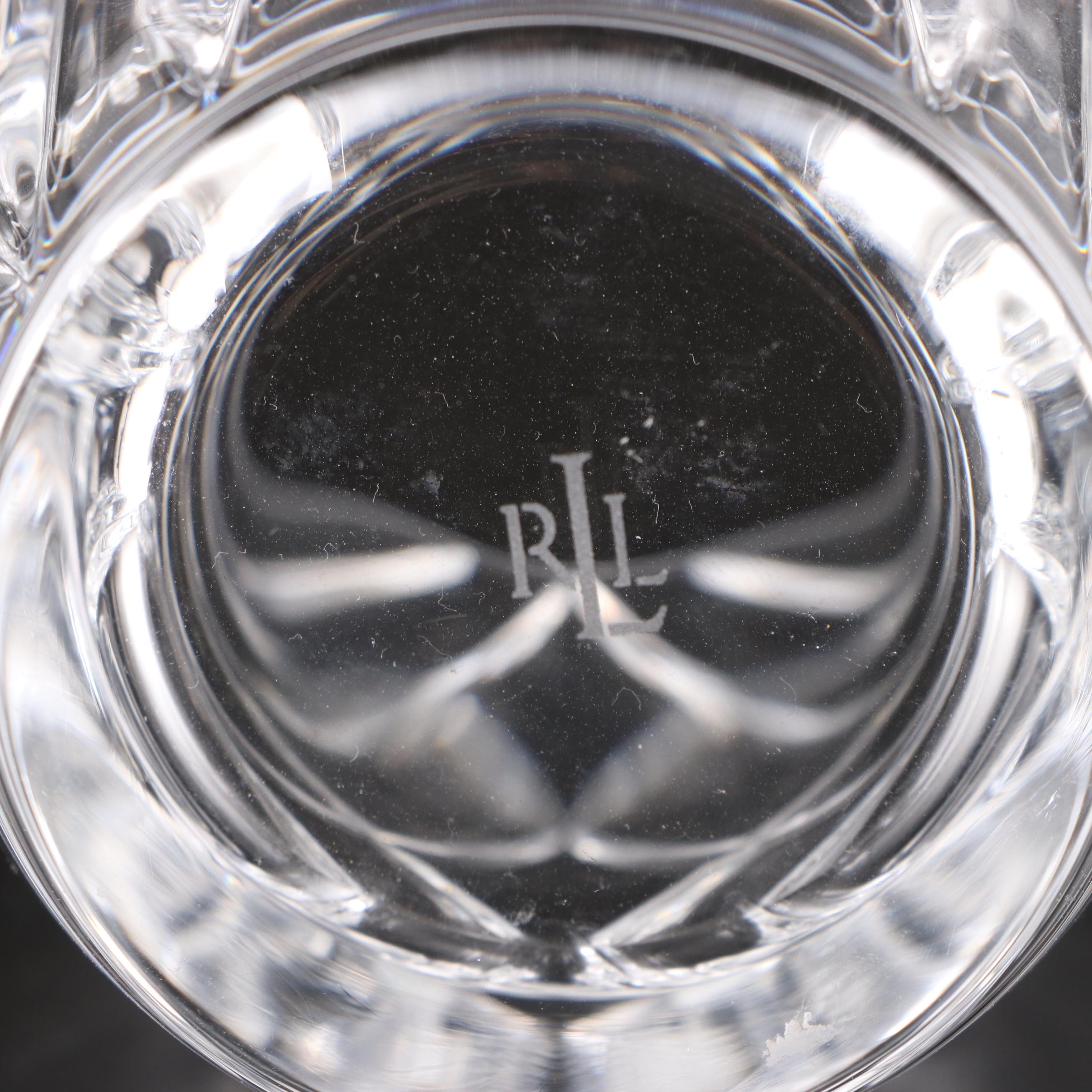 Ralph Lauren "Royalton" Crystal Vase and Other Crystal Candlestick and Hurricane