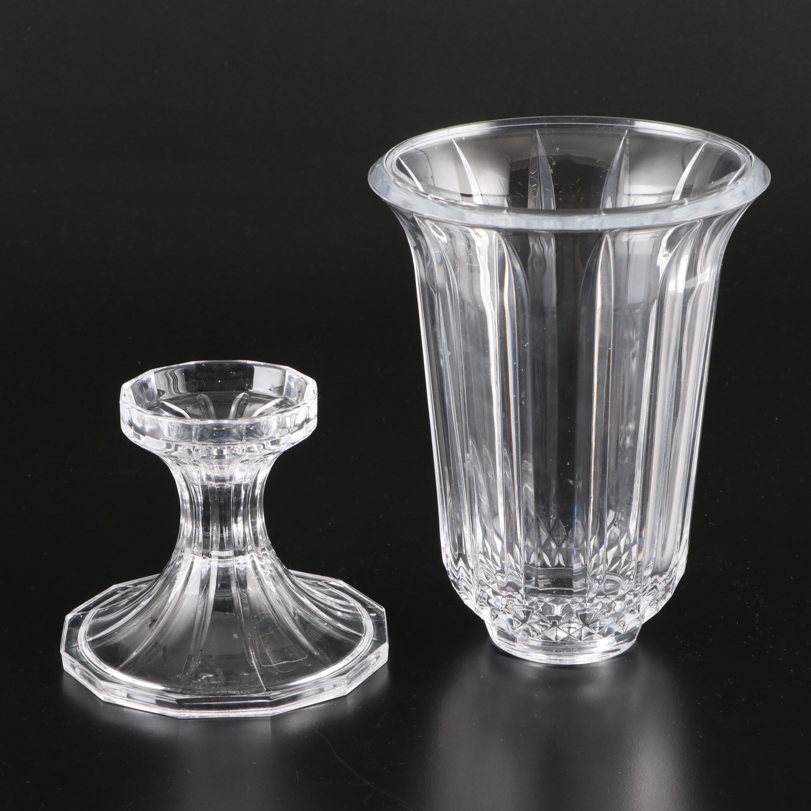 Ralph Lauren "Royalton" Crystal Vase and Other Crystal Candlestick and Hurricane