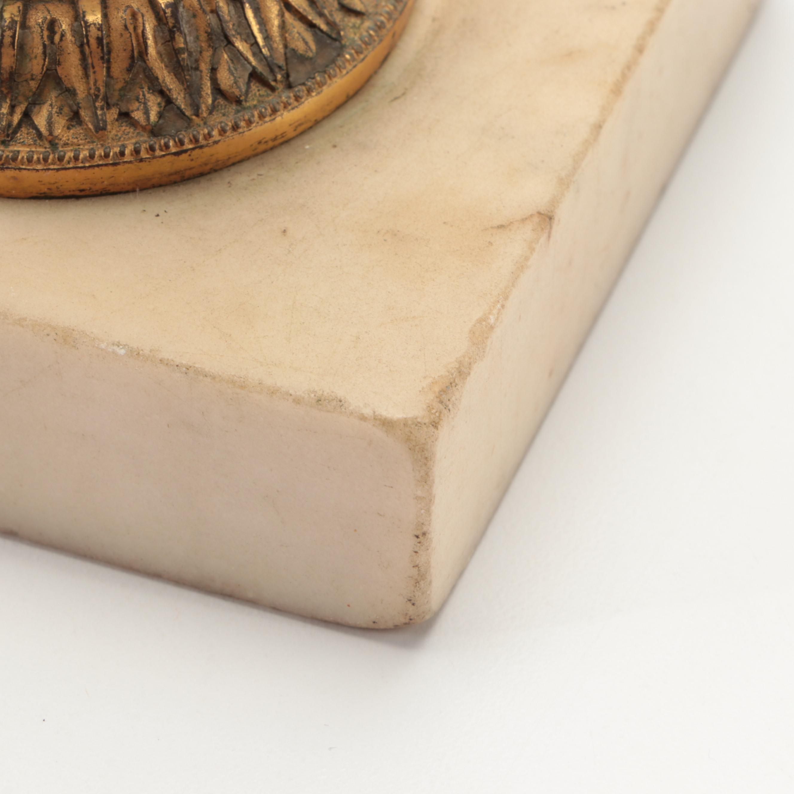 Neoclassical Style Figural Marble and Metal Candlesticks, Late 19th/Early 20th C