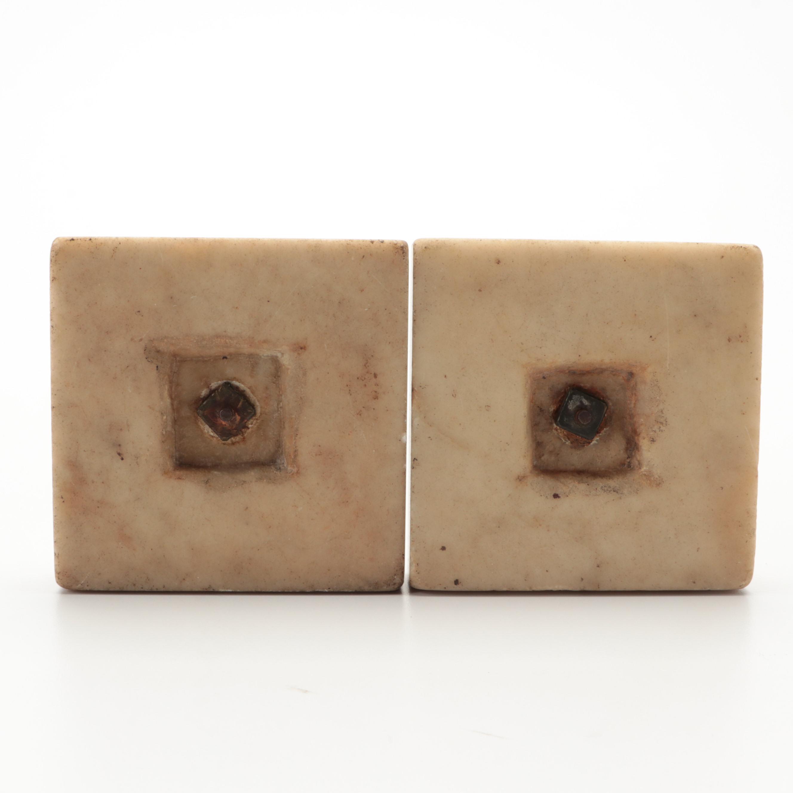 Neoclassical Style Figural Marble and Metal Candlesticks, Late 19th/Early 20th C