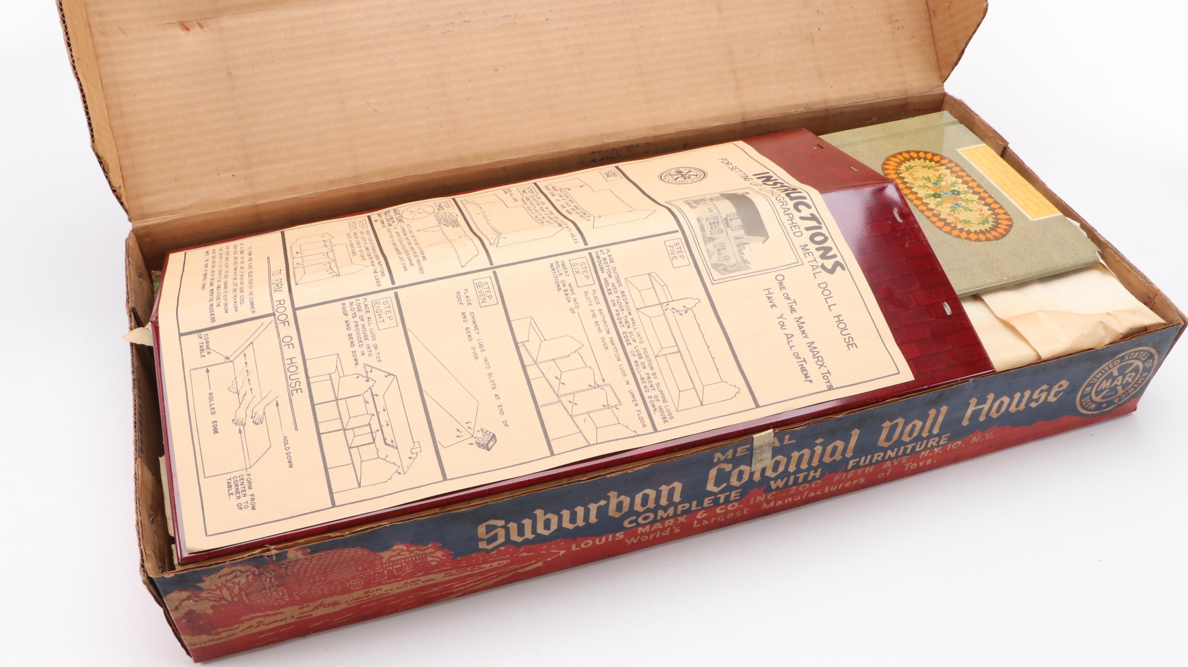 Ideal "Saucy Walker" Dolls with Marx Tin Litho Doll House and Other Furniture