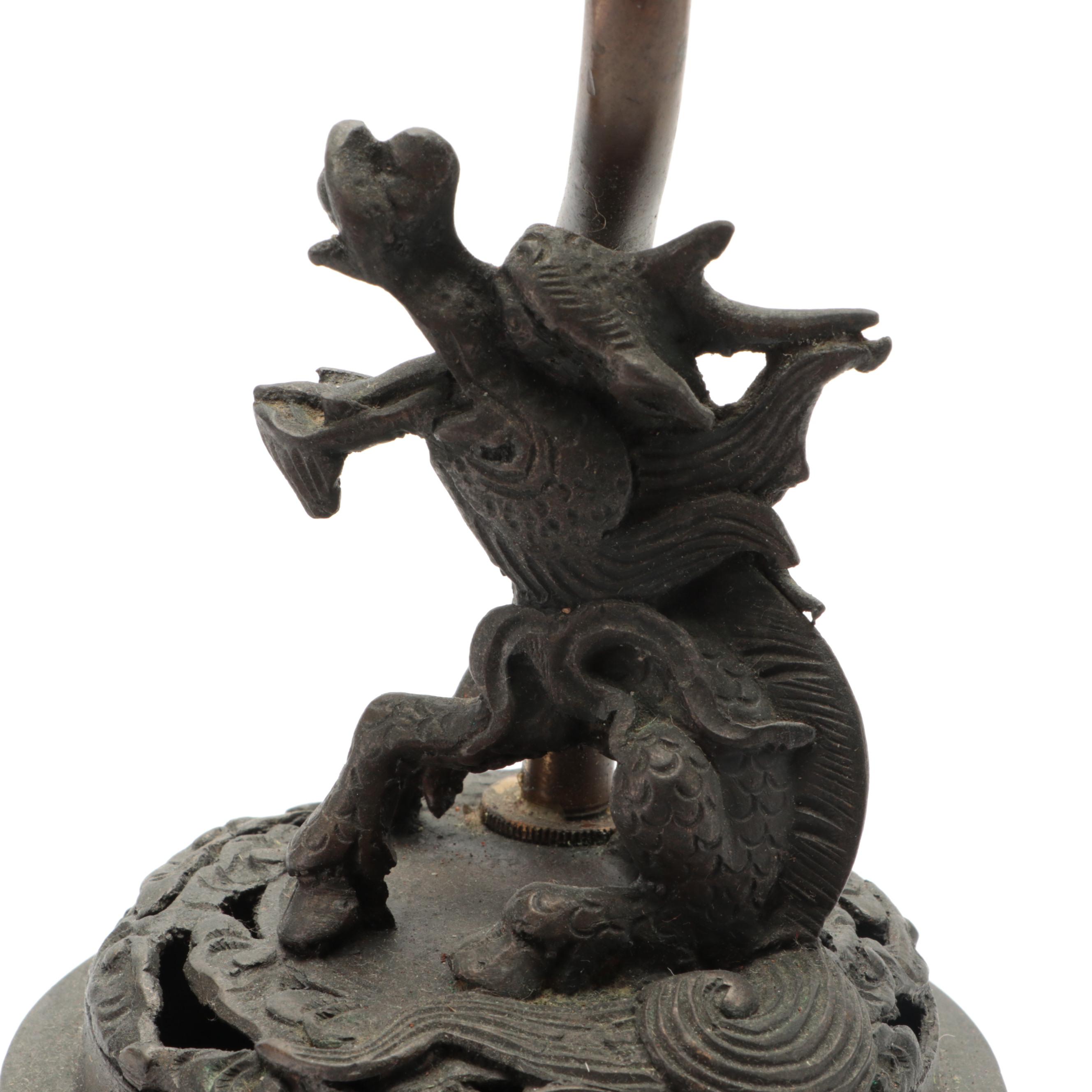 Japanese Bas-Relief Bronze Censer Table Lamp