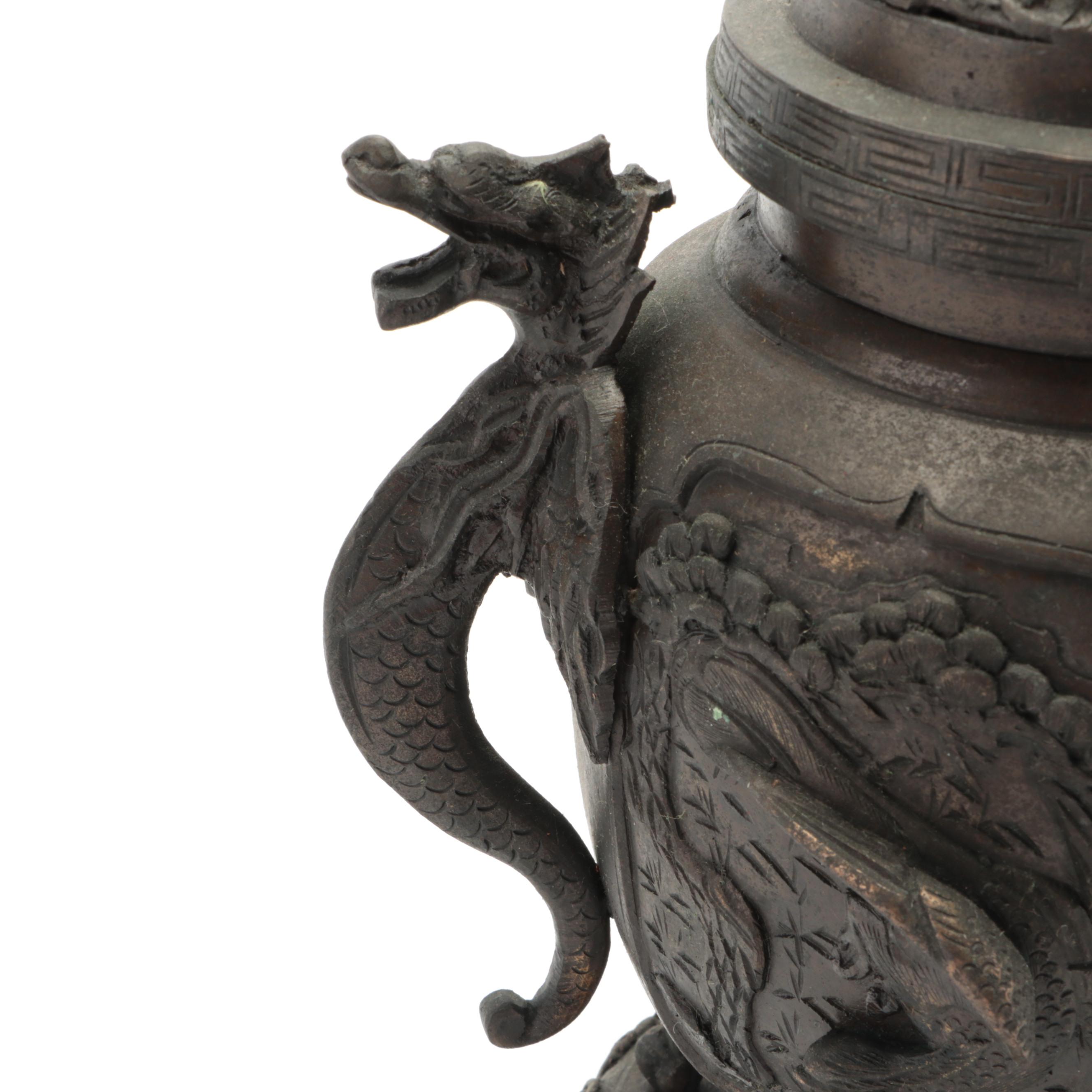 Japanese Bas-Relief Bronze Censer Table Lamp