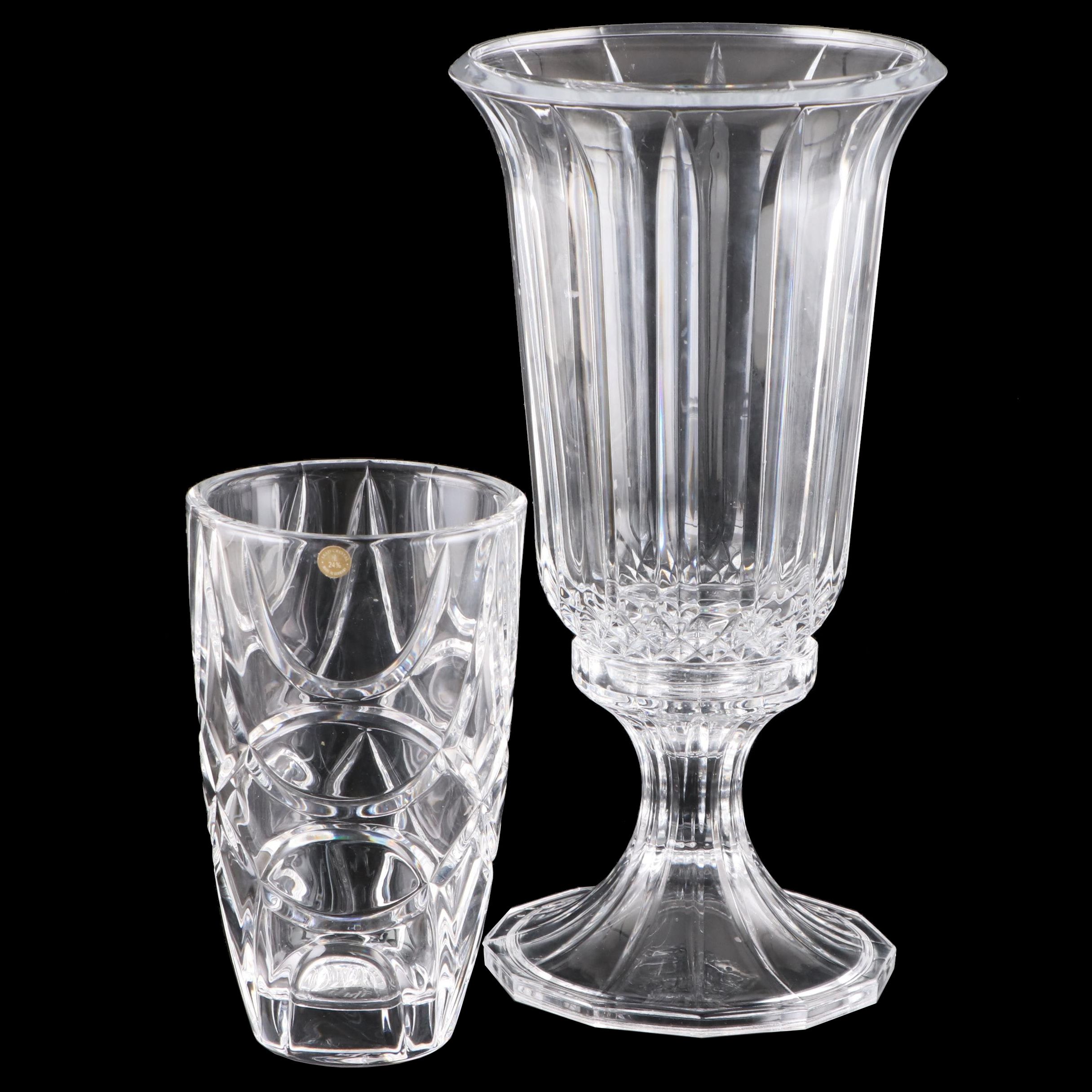 Ralph Lauren "Royalton" Crystal Vase and Other Crystal Candlestick and Hurricane