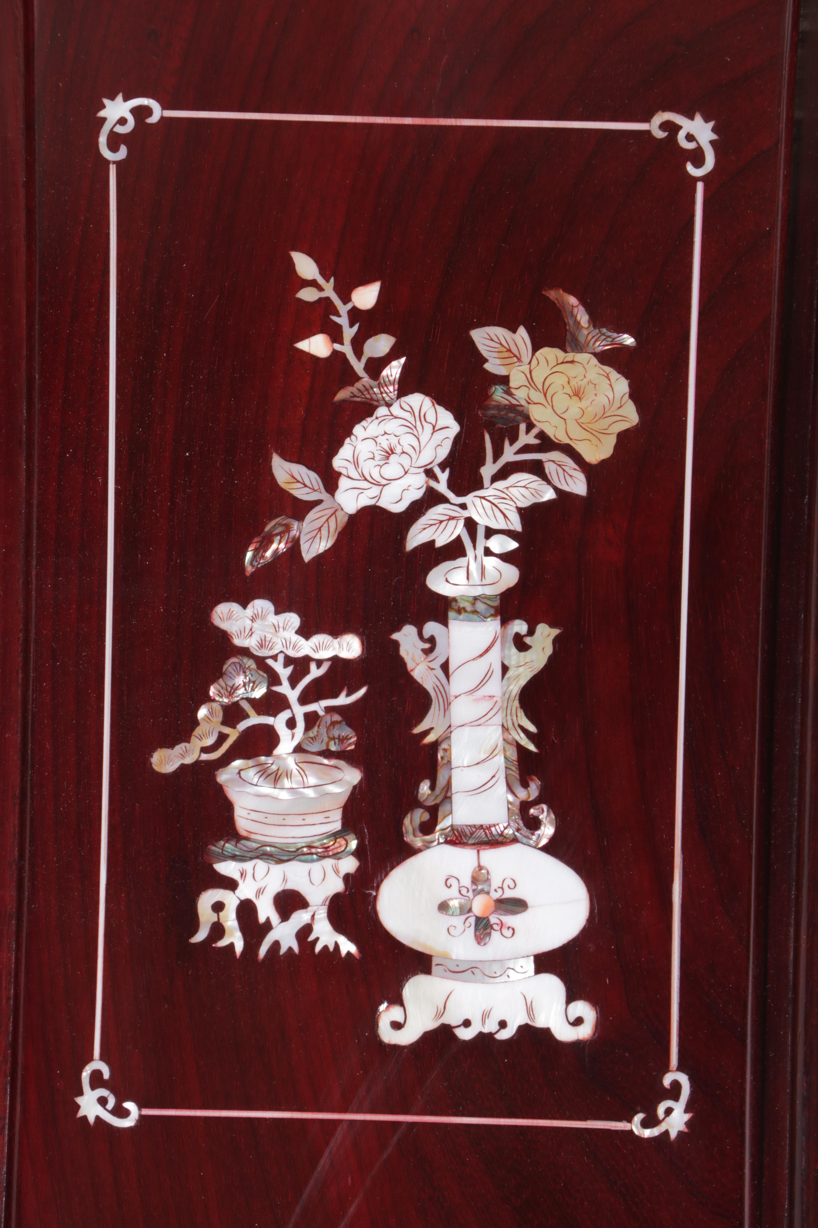 Pair of Chinese Carved Hardwood and Mother-of-Pearl Inlaid Armchairs