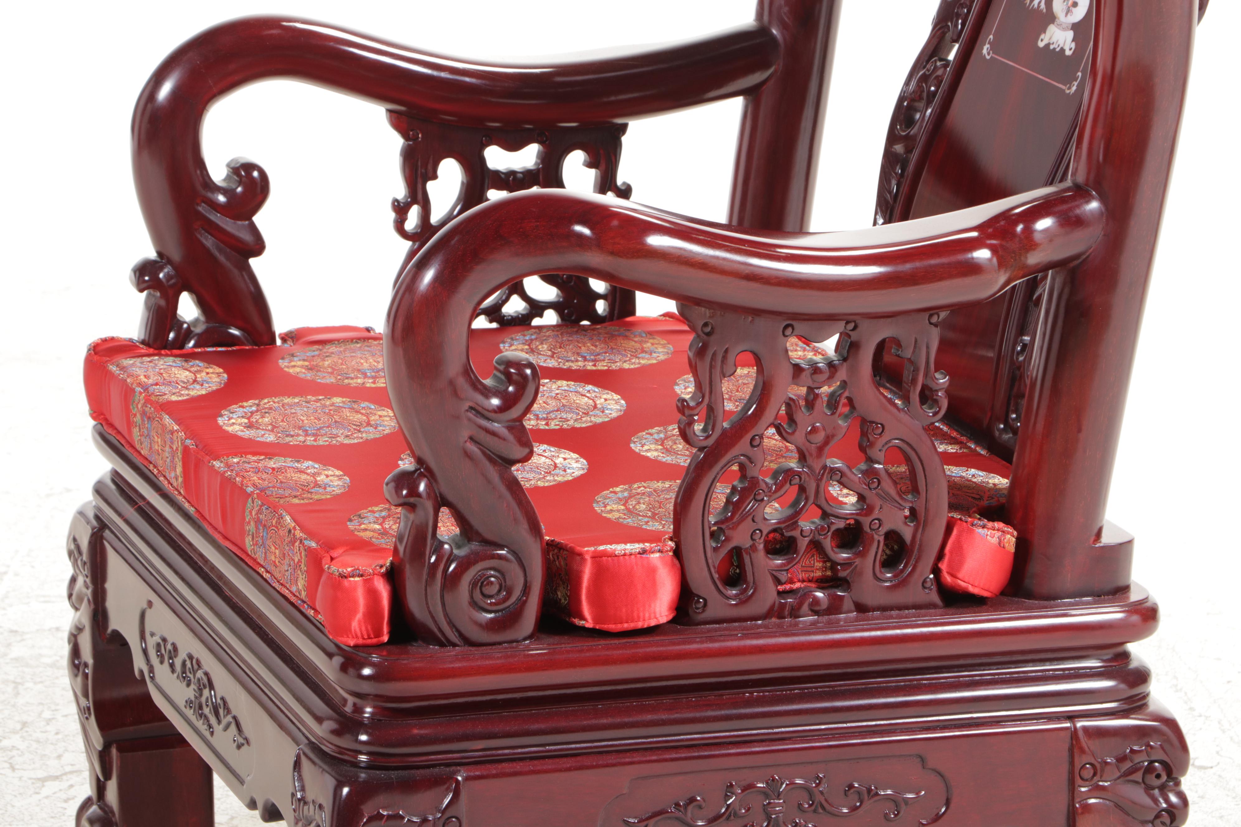 Pair of Chinese Carved Hardwood and Mother-of-Pearl Inlaid Armchairs