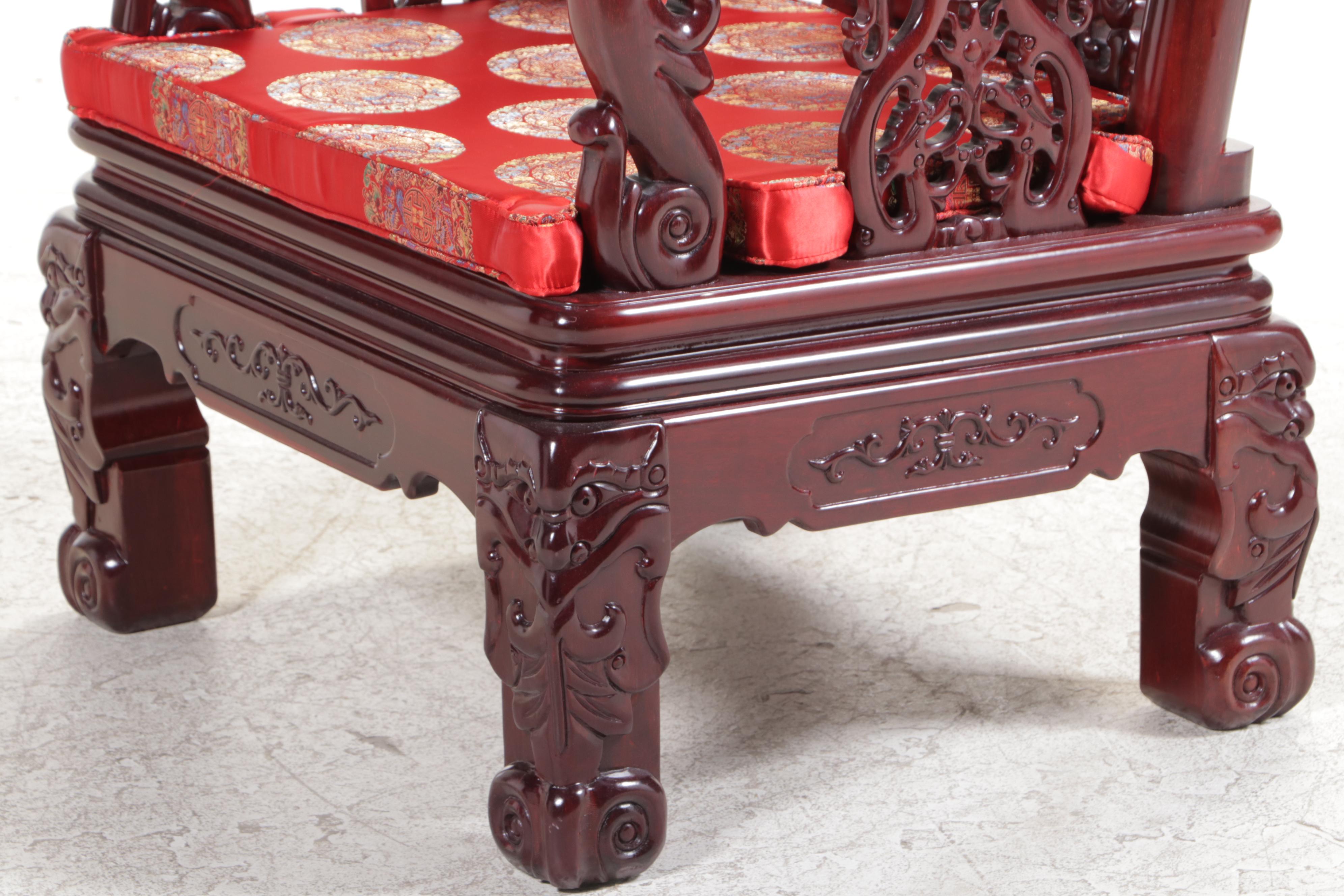 Pair of Chinese Carved Hardwood and Mother-of-Pearl Inlaid Armchairs