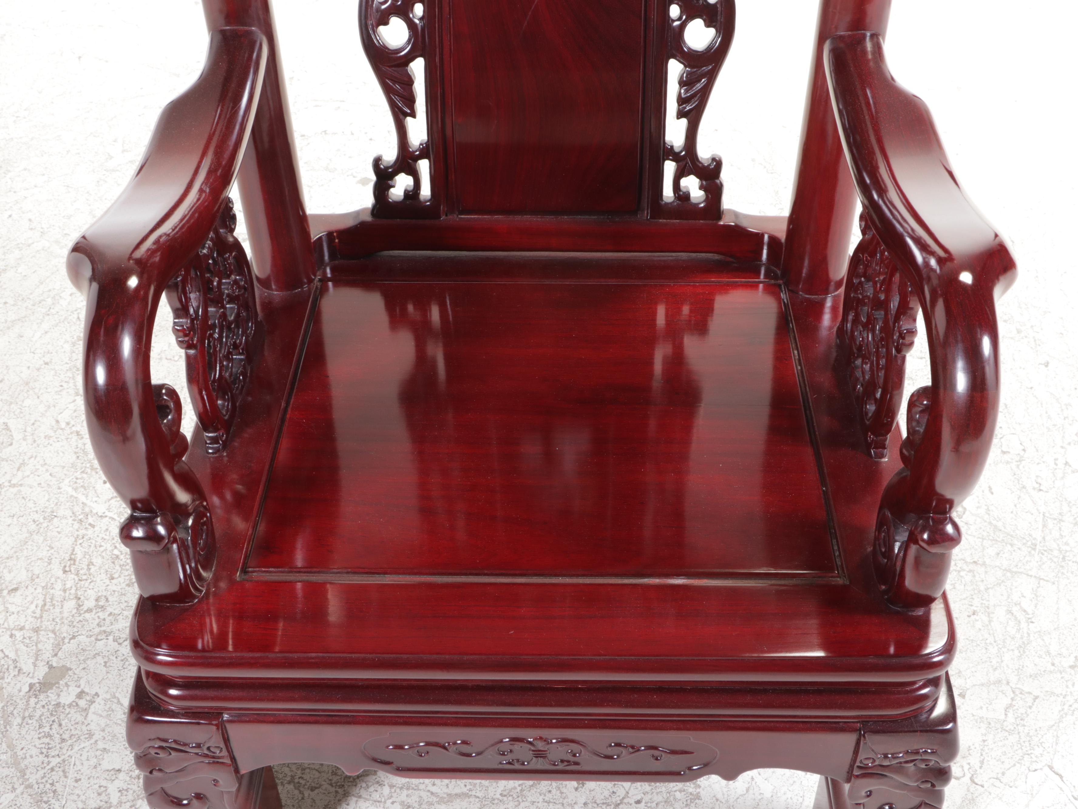 Pair of Chinese Carved Hardwood and Mother-of-Pearl Inlaid Armchairs