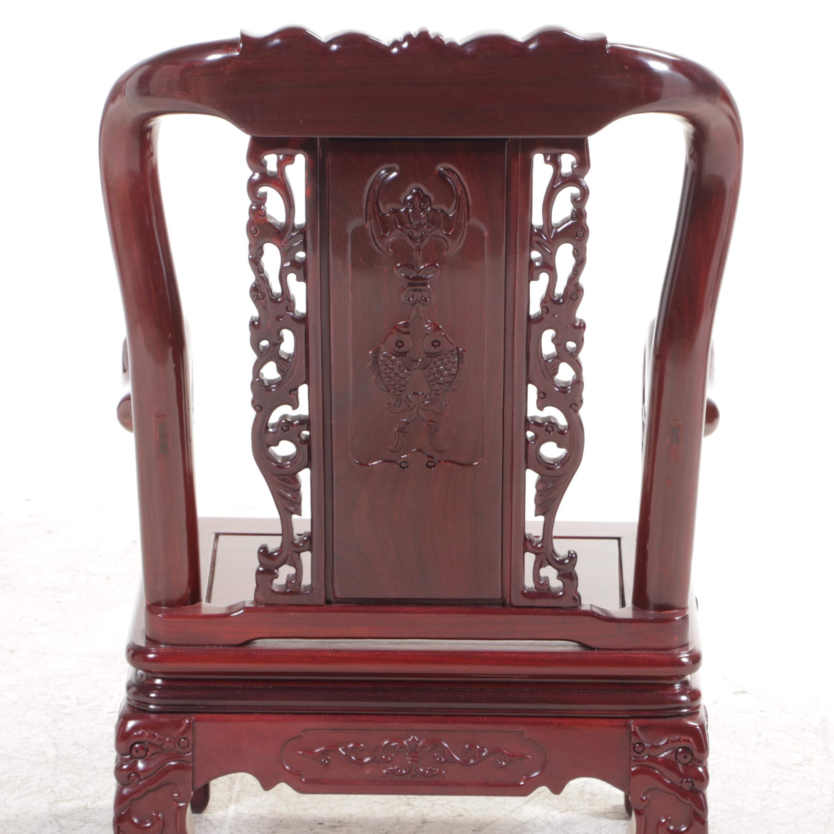 Pair of Chinese Carved Hardwood and Mother-of-Pearl Inlaid Armchairs