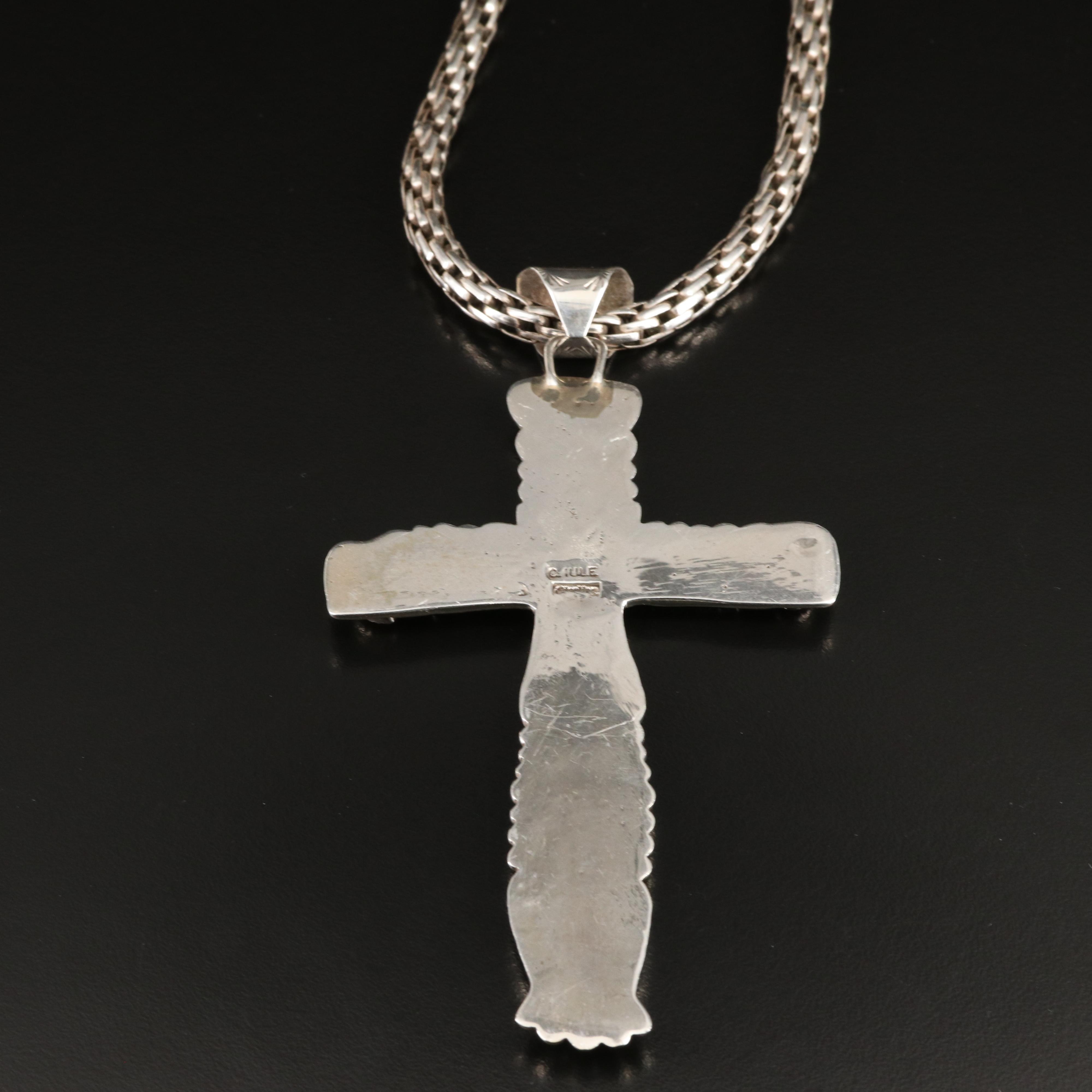 Cecilia Iule Zuni Sterling Coral Cross Necklace