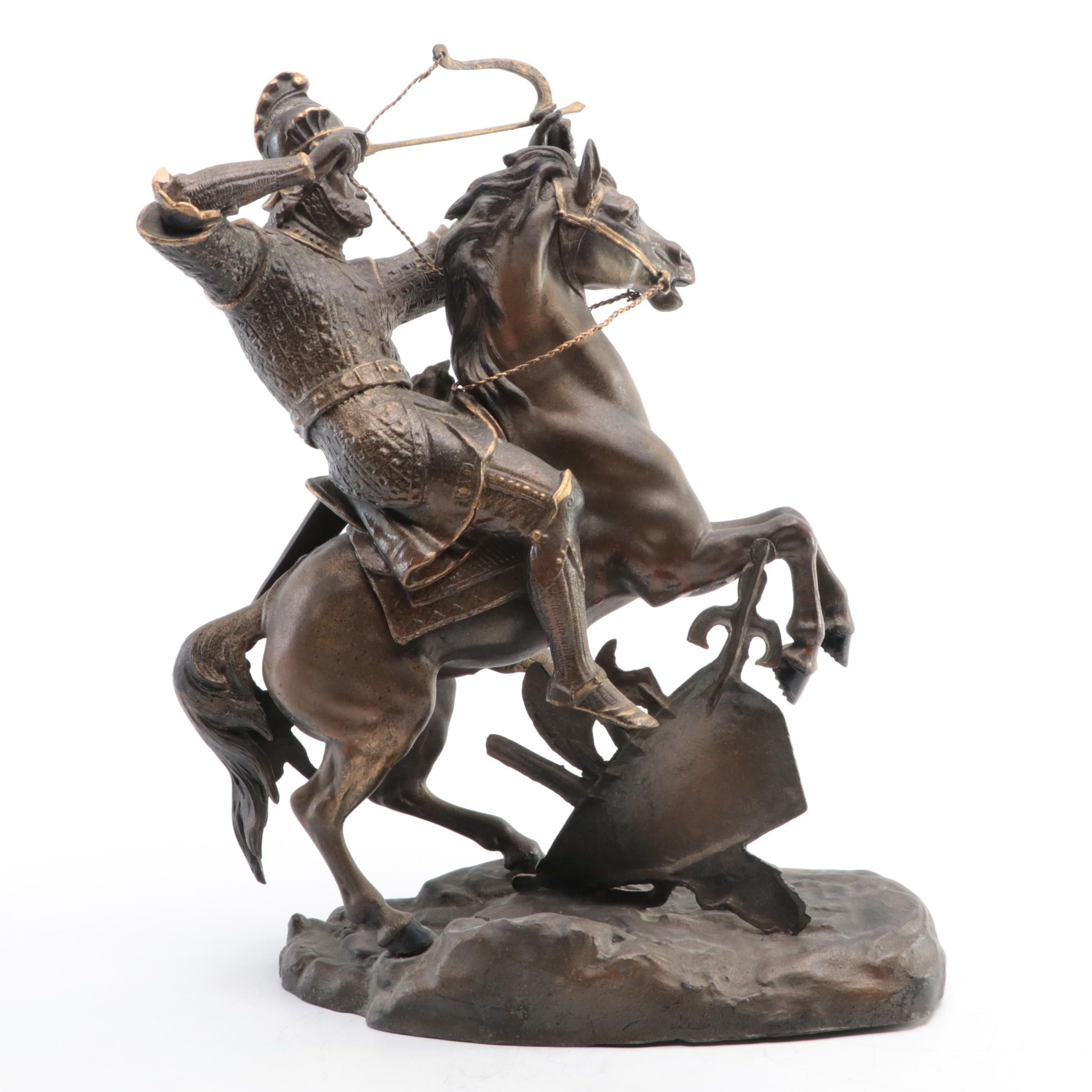 Patinated Spelter Statue of an Archer on Horseback