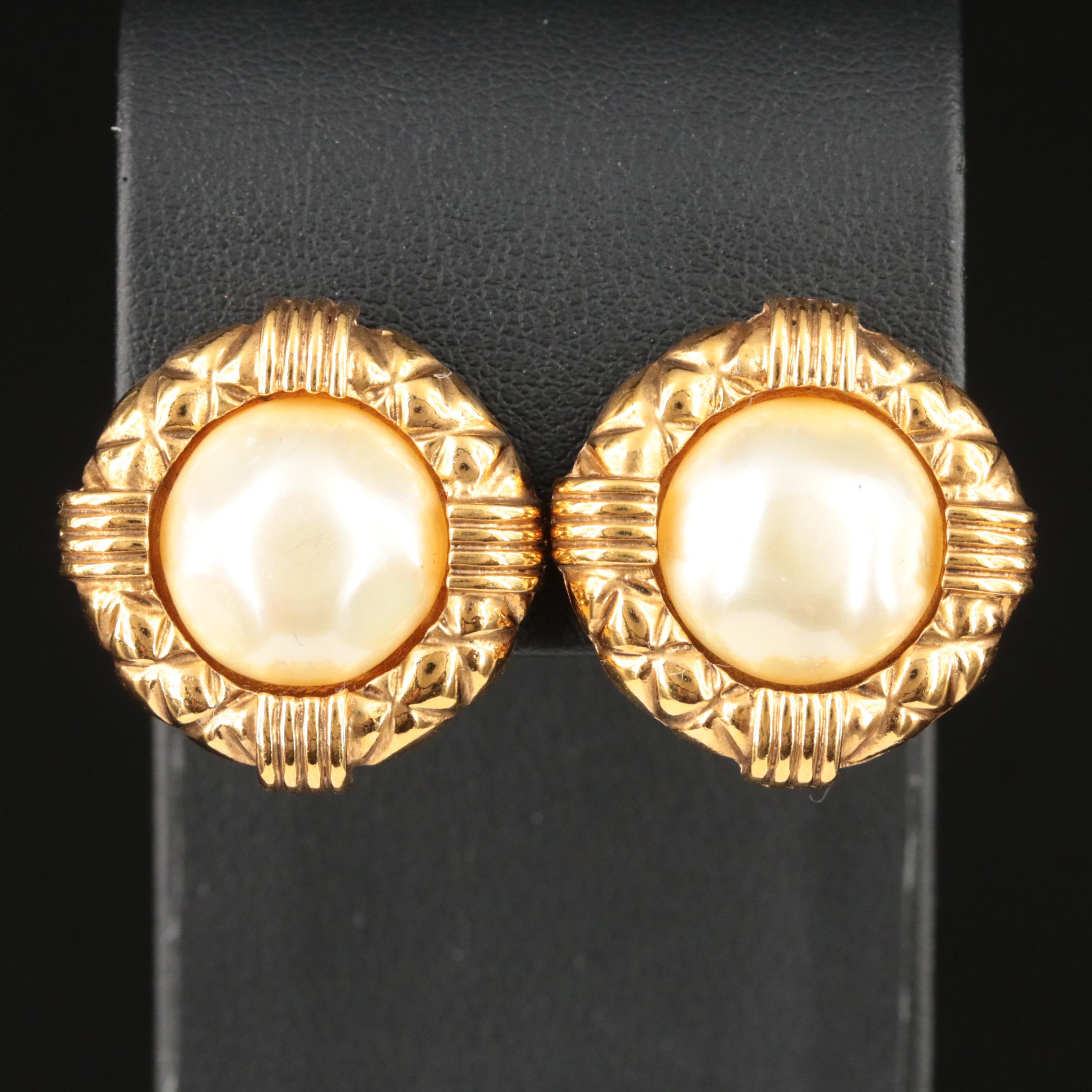 Chanel Faux Pearl Earrings