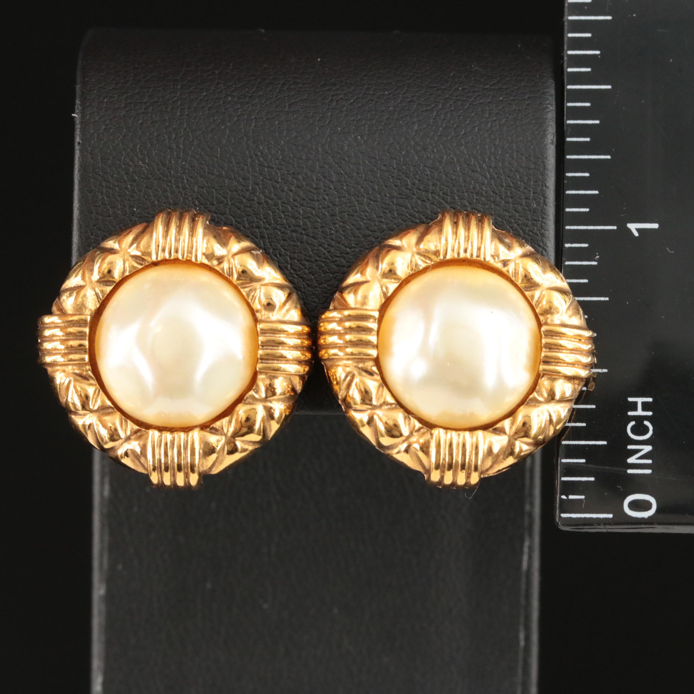 Chanel Faux Pearl Earrings