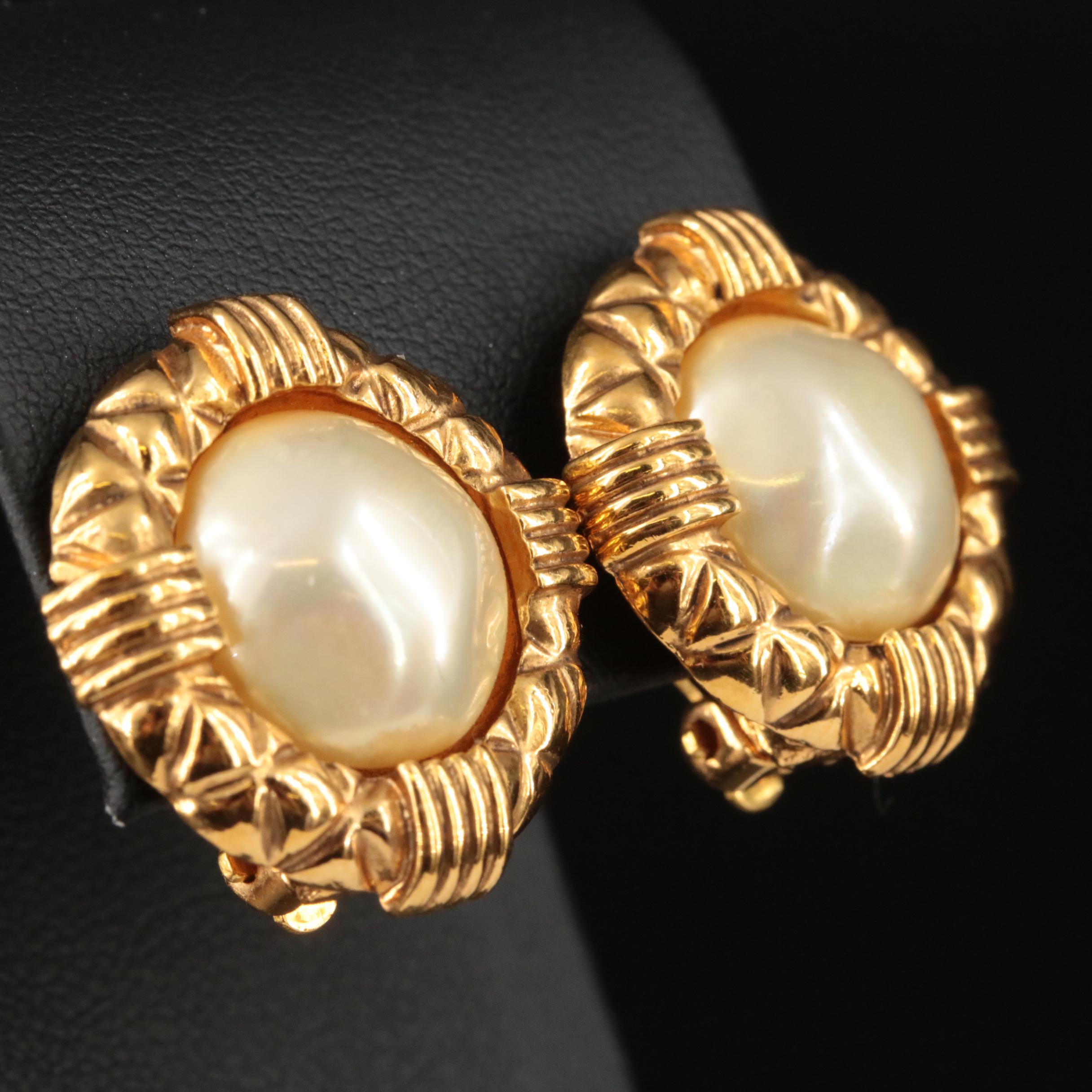 Chanel Faux Pearl Earrings