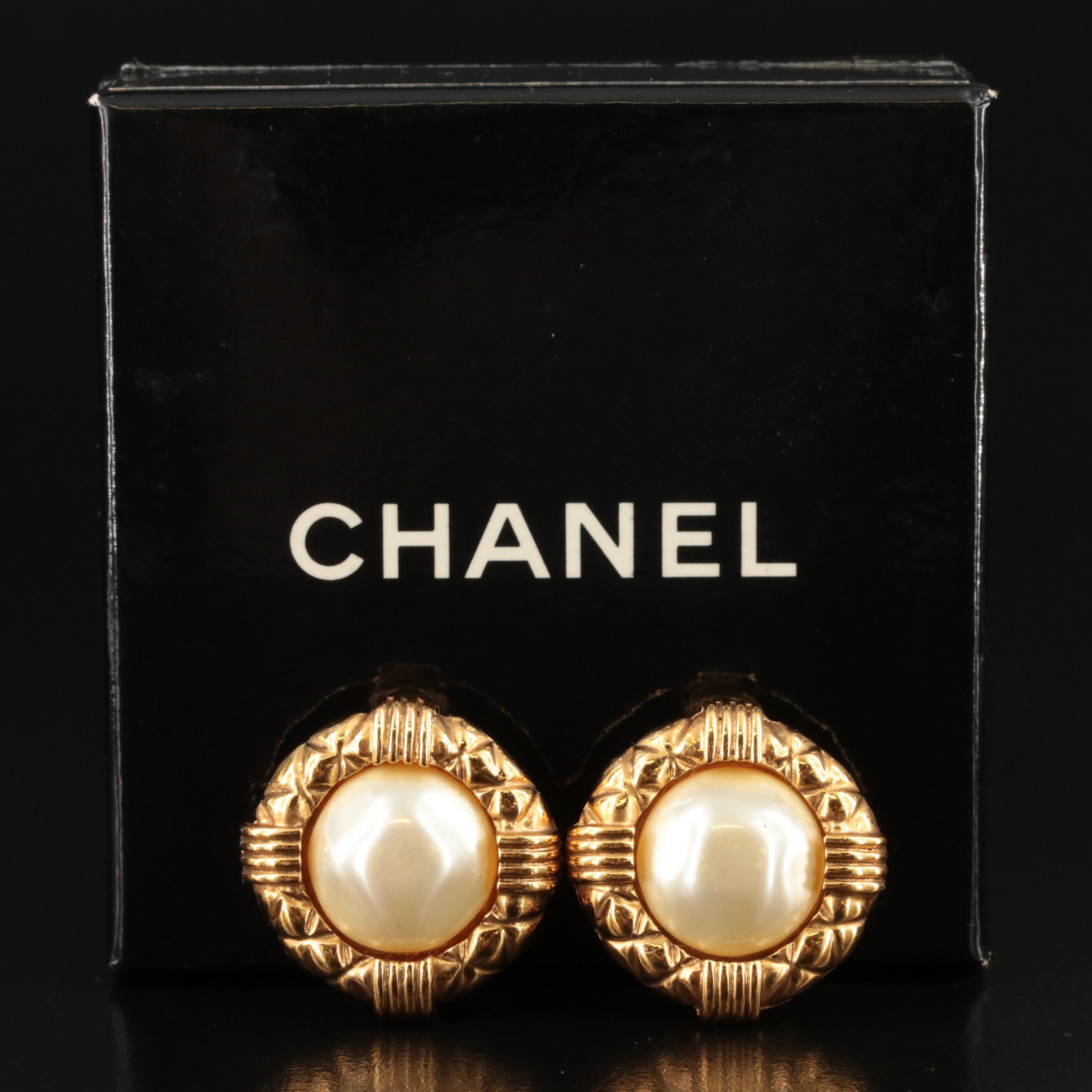Chanel Faux Pearl Earrings