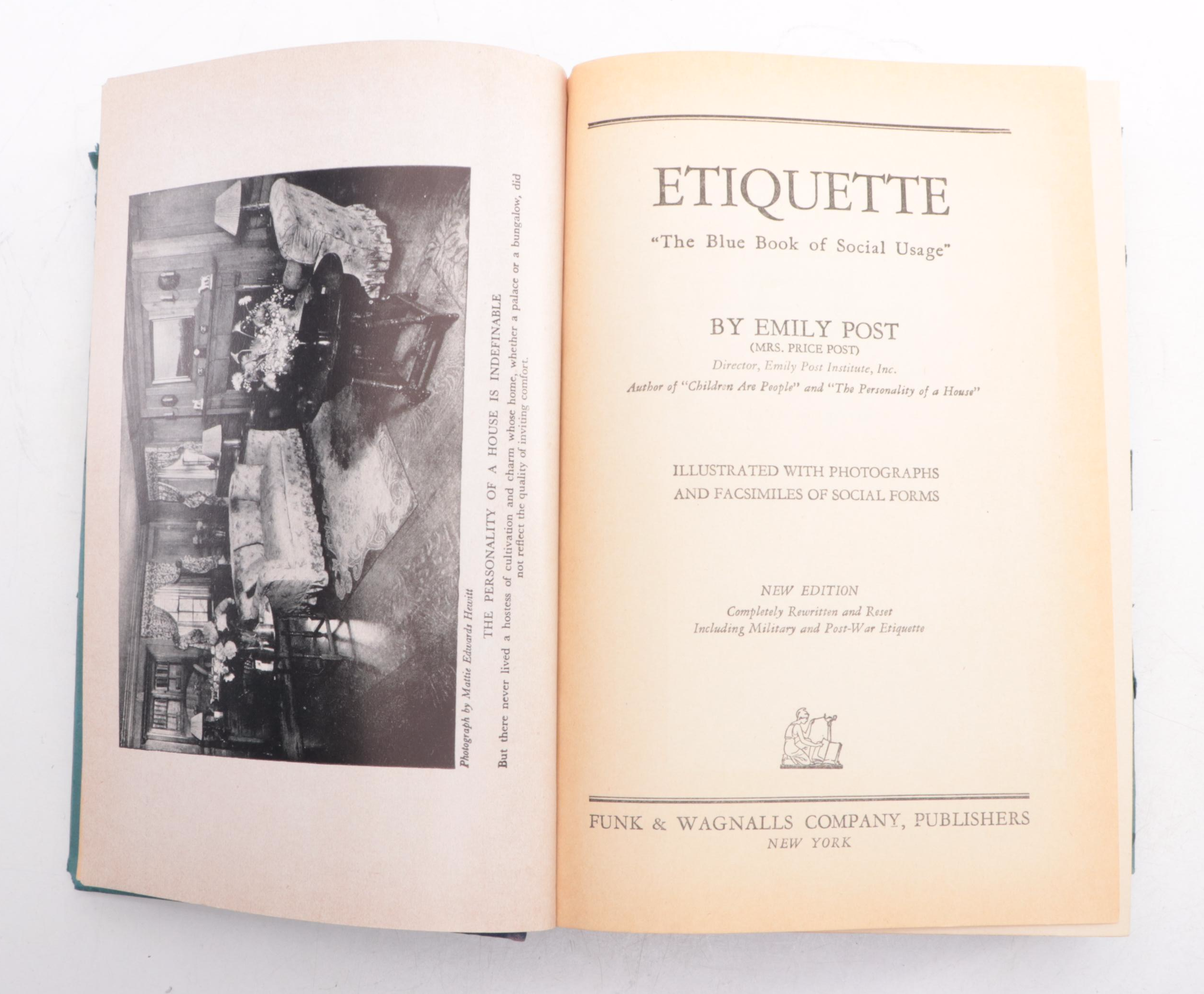 Illustrated "Etiquette: The Blue Book of Social Usage" by Emily Post, 1947