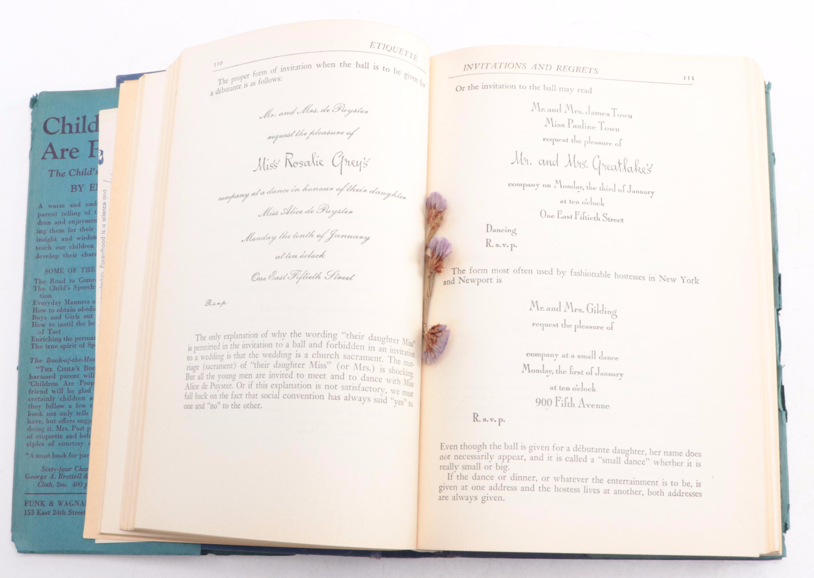 Illustrated "Etiquette: The Blue Book of Social Usage" by Emily Post, 1947