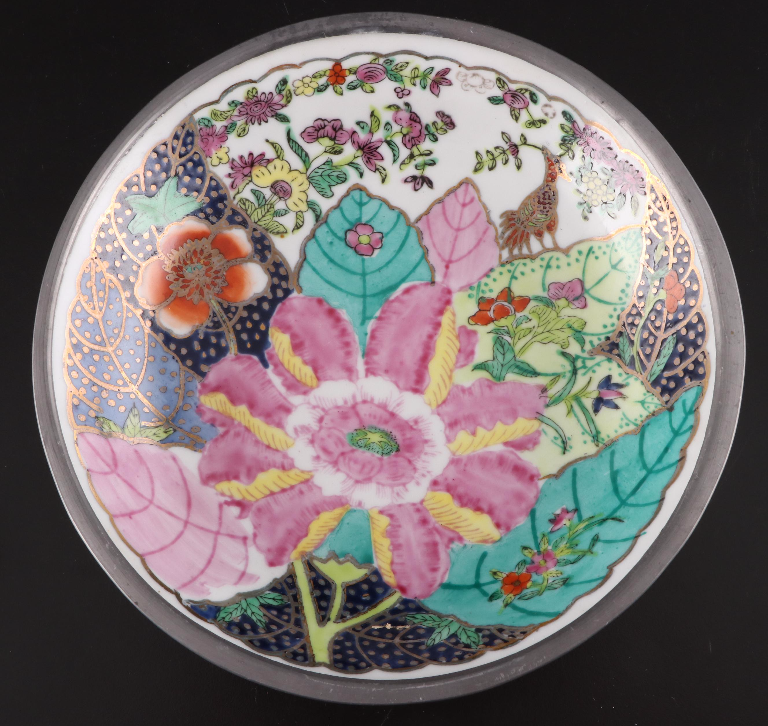 Wilton Pewter Candlesticks with Neiman-Marcus Tobacco Leaf Porcelain Bowl