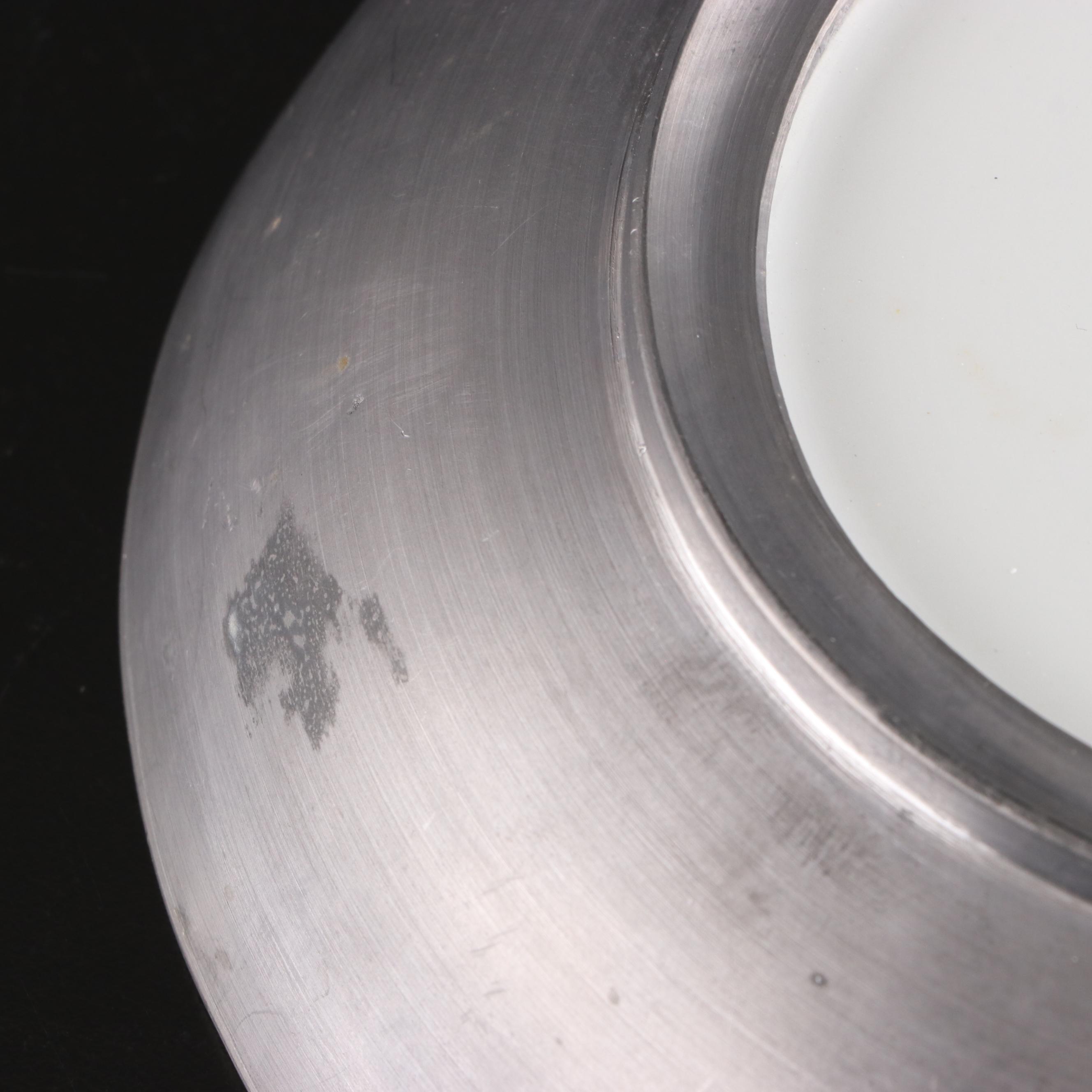 Wilton Pewter Candlesticks with Neiman-Marcus Tobacco Leaf Porcelain Bowl