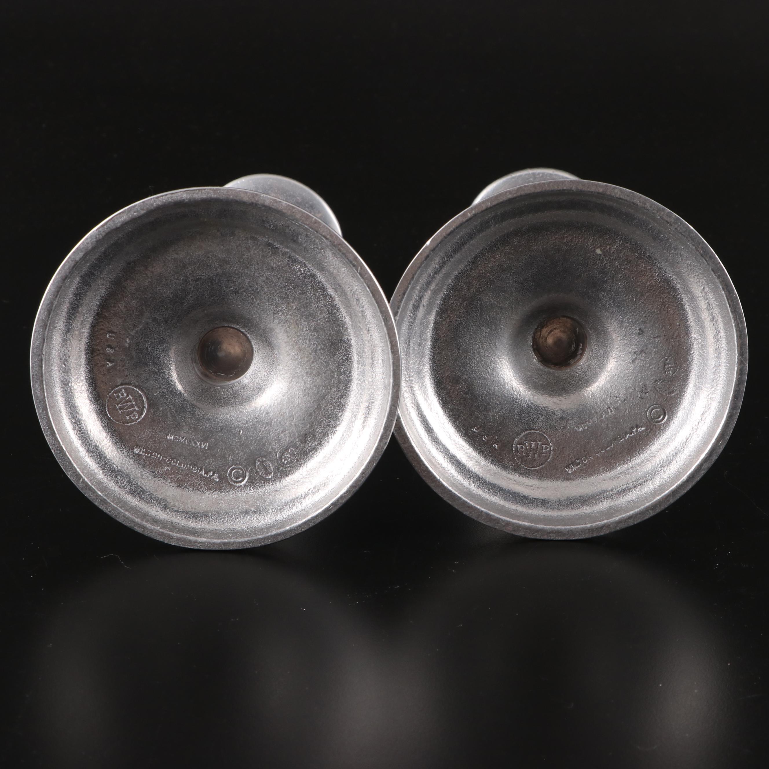 Wilton Pewter Candlesticks with Neiman-Marcus Tobacco Leaf Porcelain Bowl