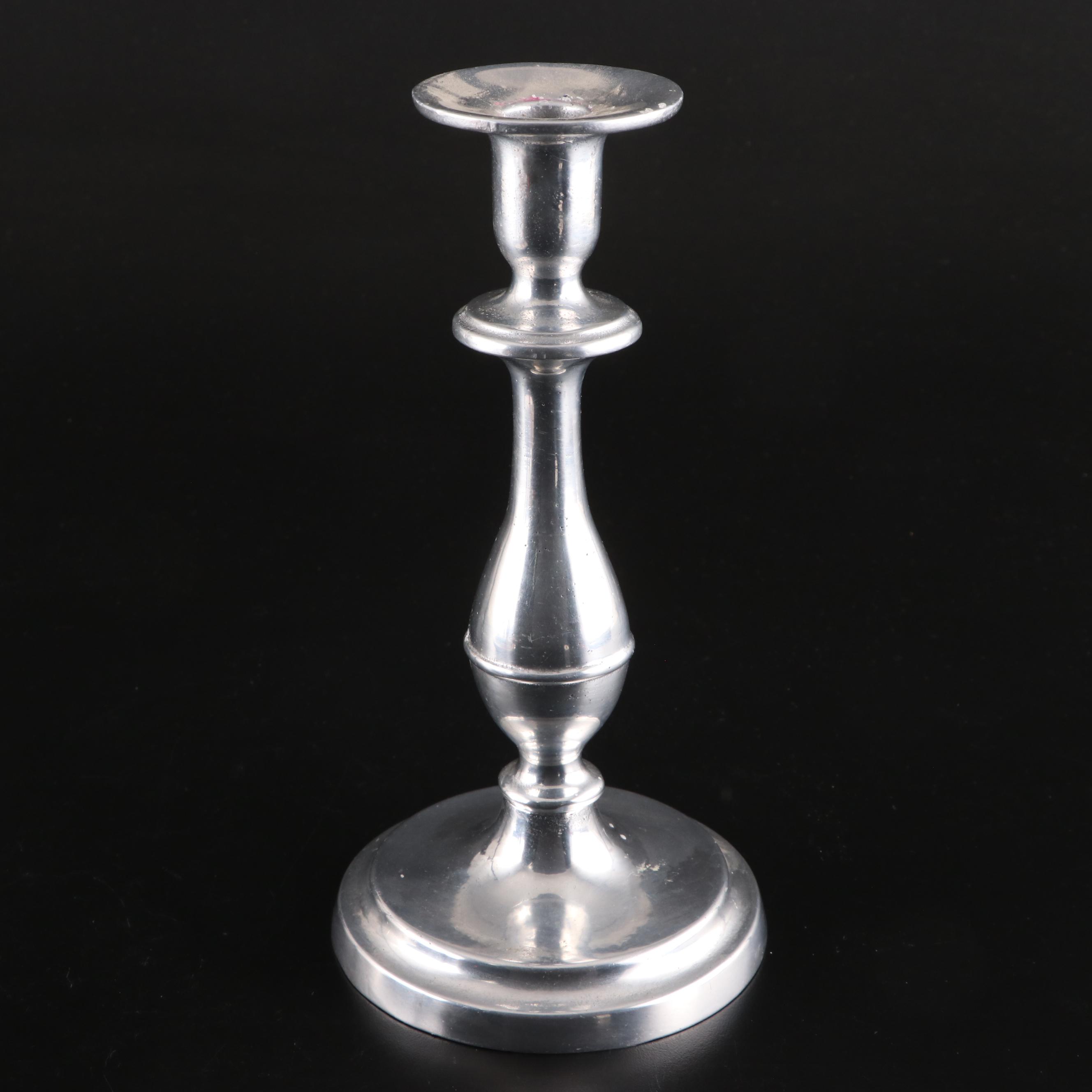 Wilton Pewter Candlesticks with Neiman-Marcus Tobacco Leaf Porcelain Bowl