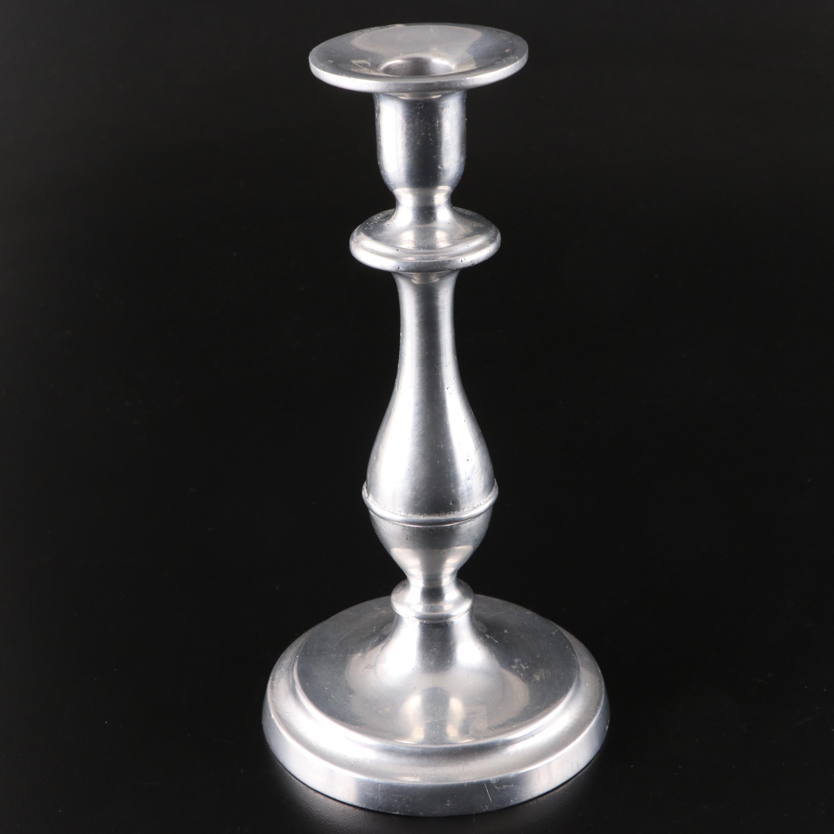 Wilton Pewter Candlesticks with Neiman-Marcus Tobacco Leaf Porcelain Bowl
