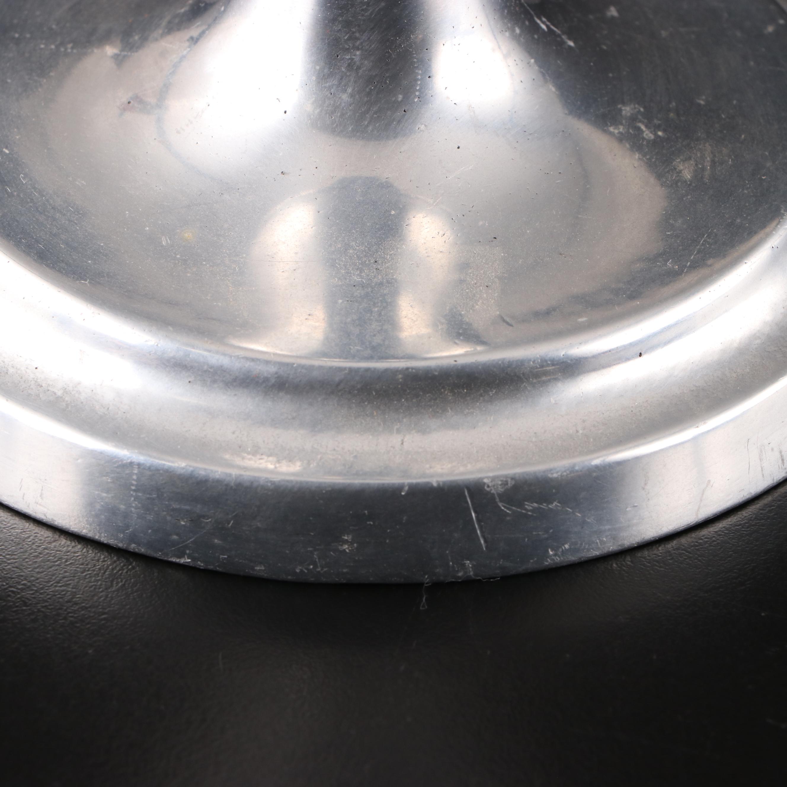 Wilton Pewter Candlesticks with Neiman-Marcus Tobacco Leaf Porcelain Bowl