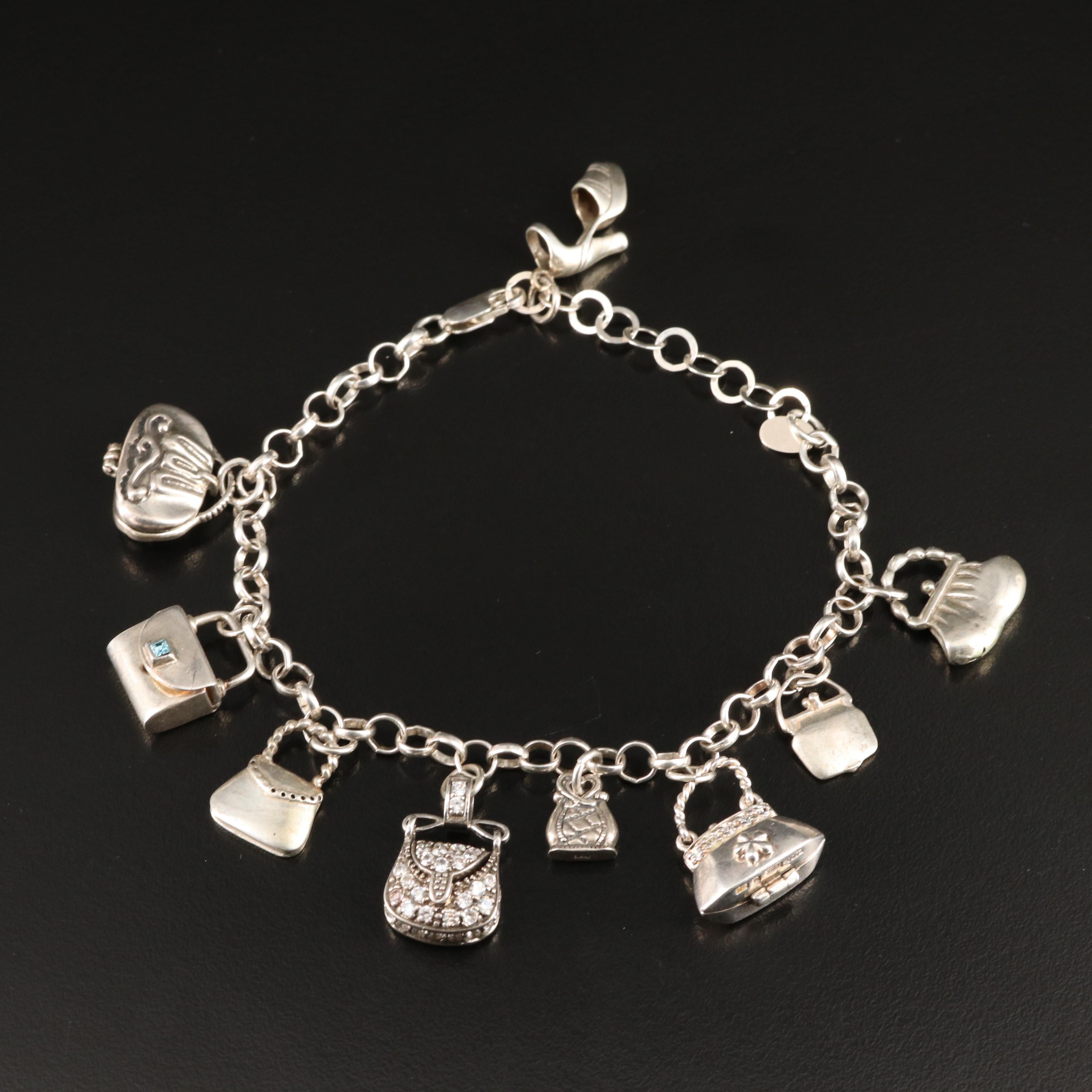 Simone Bijoux Sterling Purse and Shoe Charm Bracelet