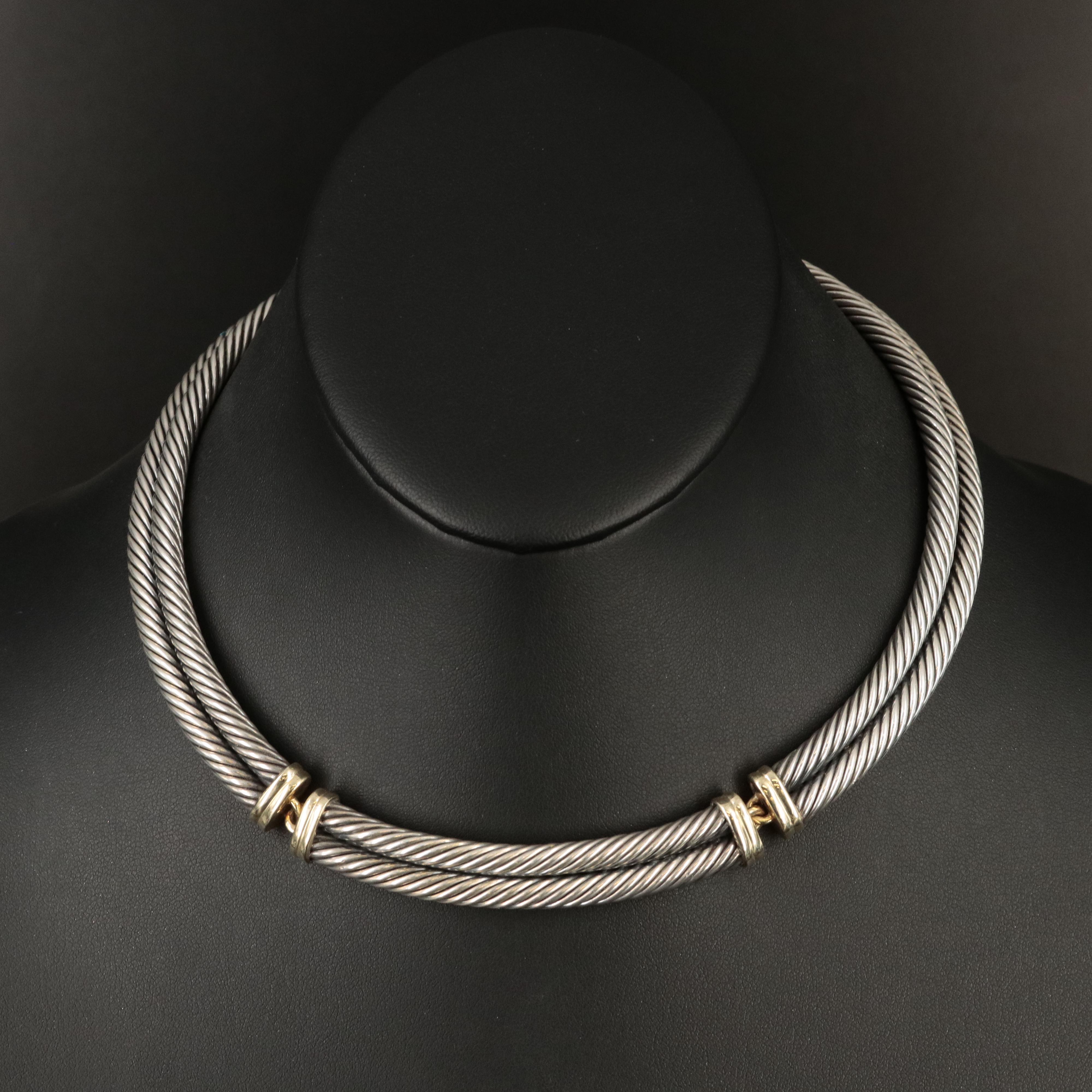 David Yurman Sterling Double Cable Collar with 14K Accents