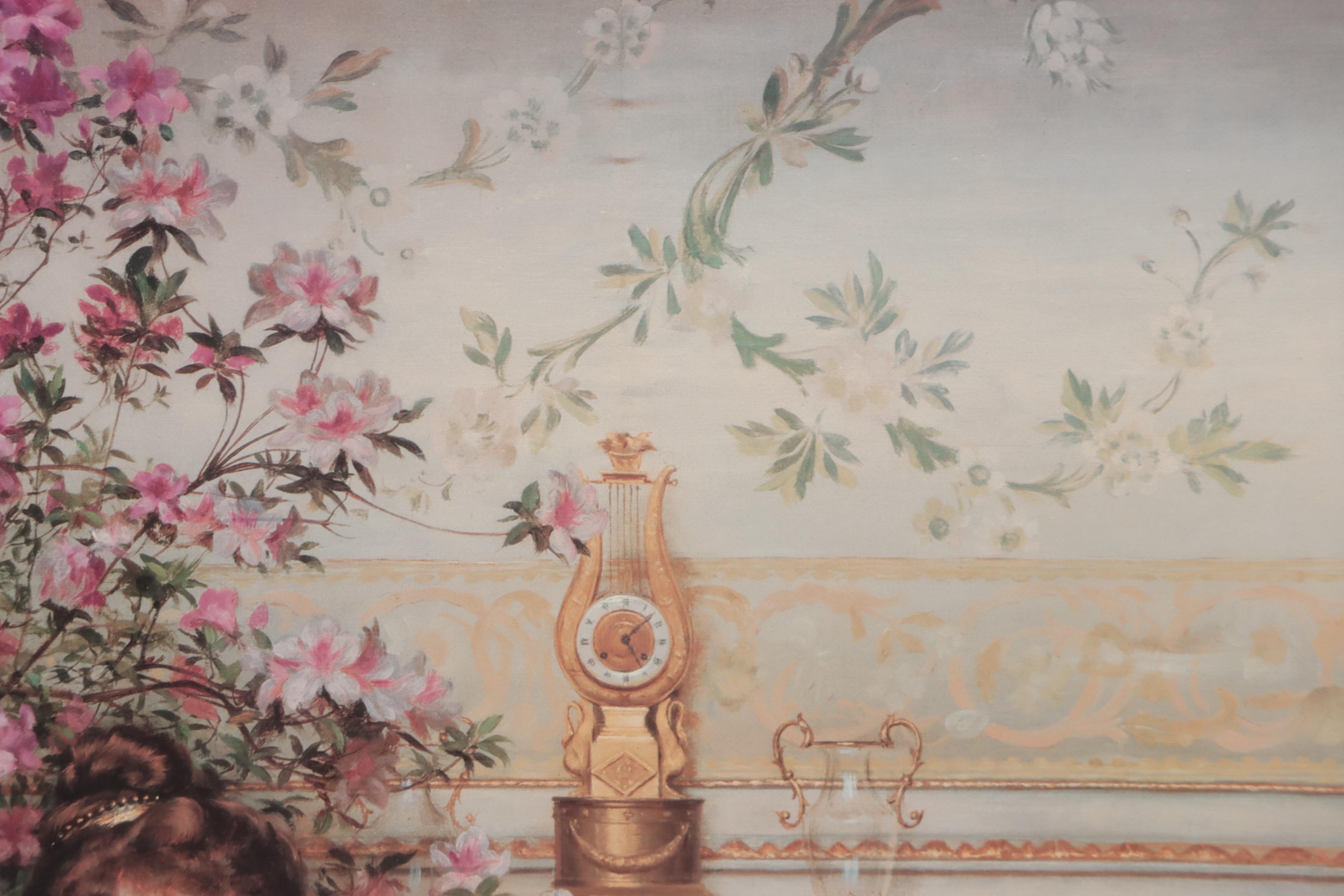 Offset Lithograph of Woman With Fan After Frederic Soulacroix