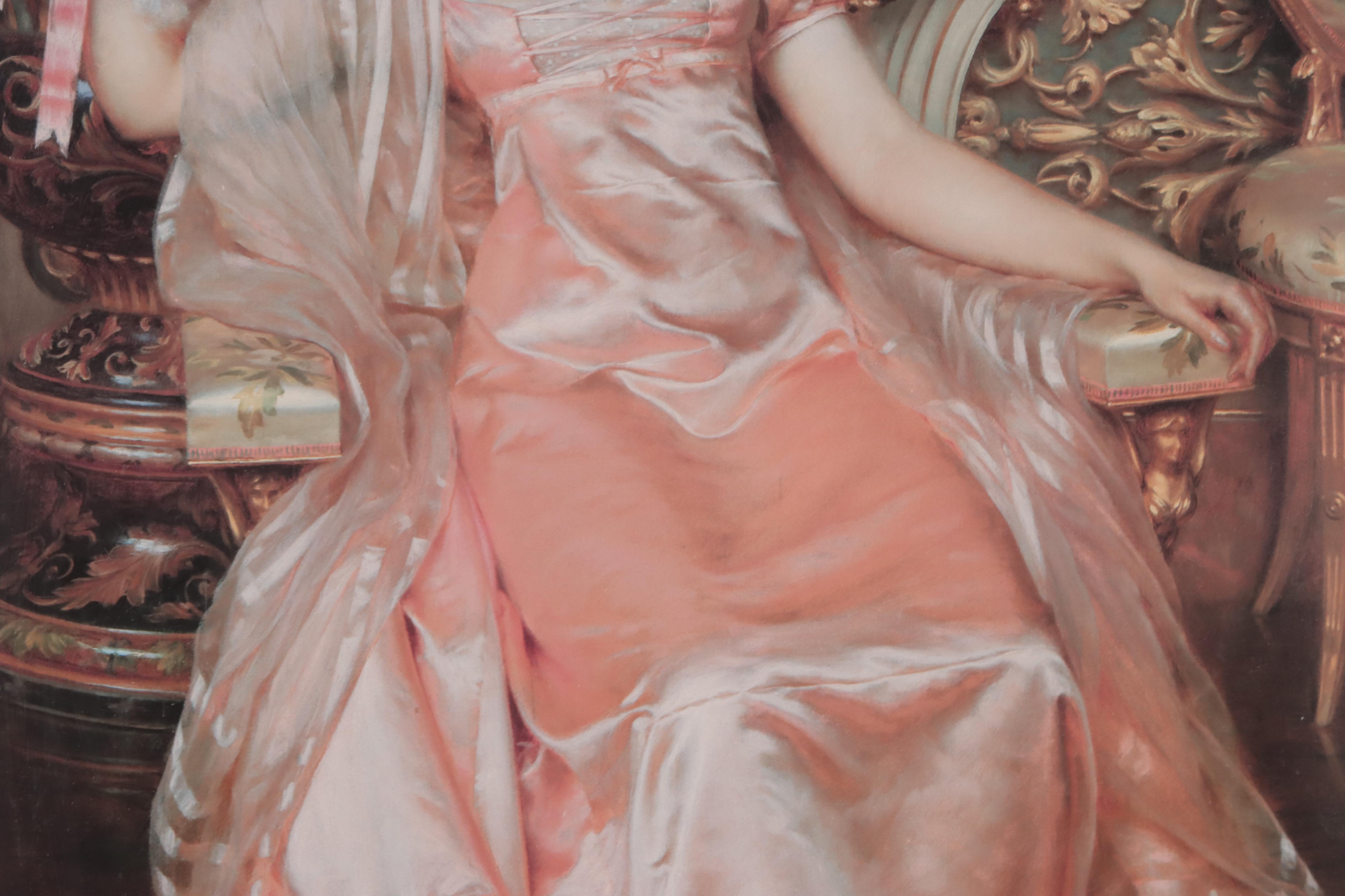 Offset Lithograph of Woman With Fan After Frederic Soulacroix