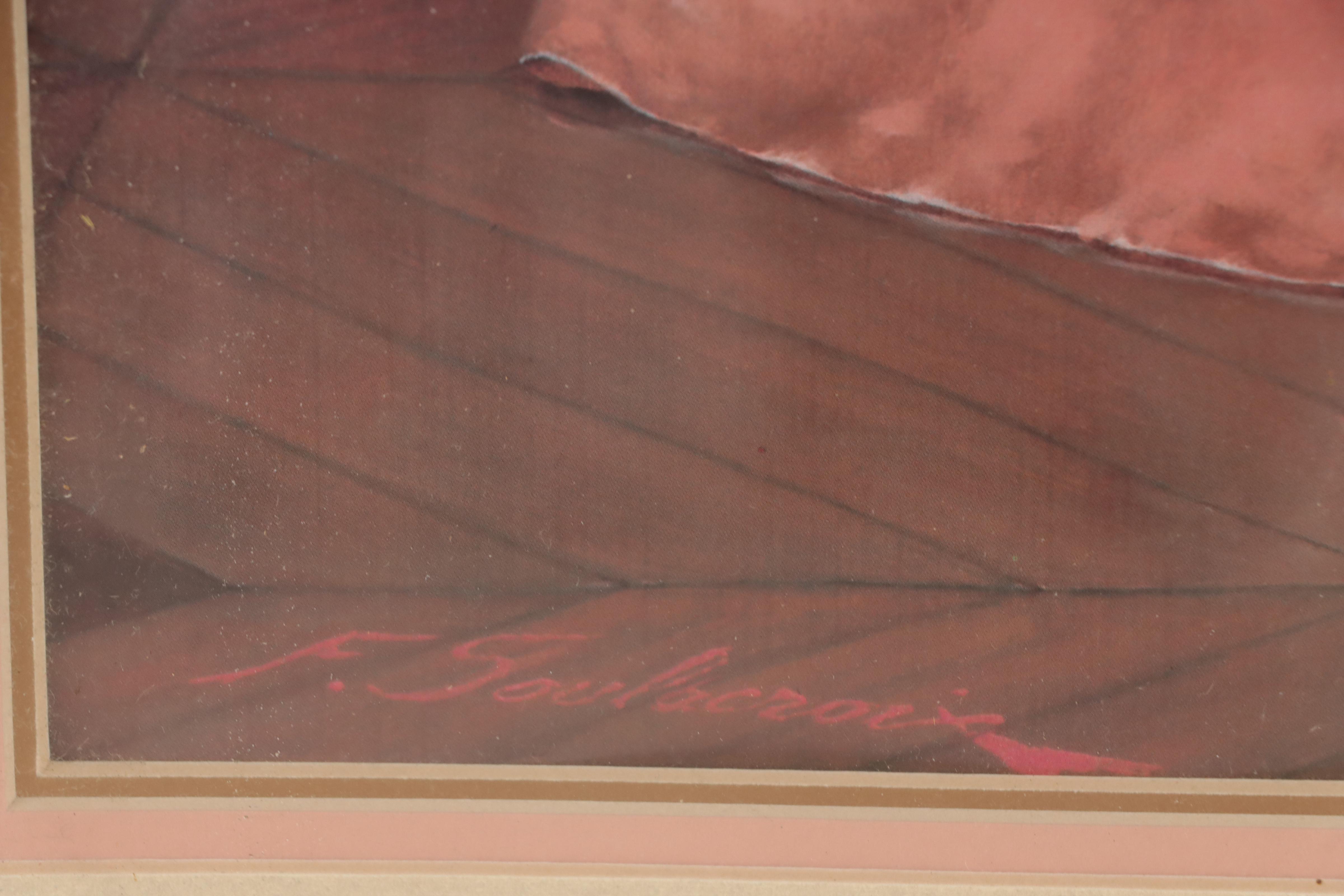 Offset Lithograph of Woman With Fan After Frederic Soulacroix