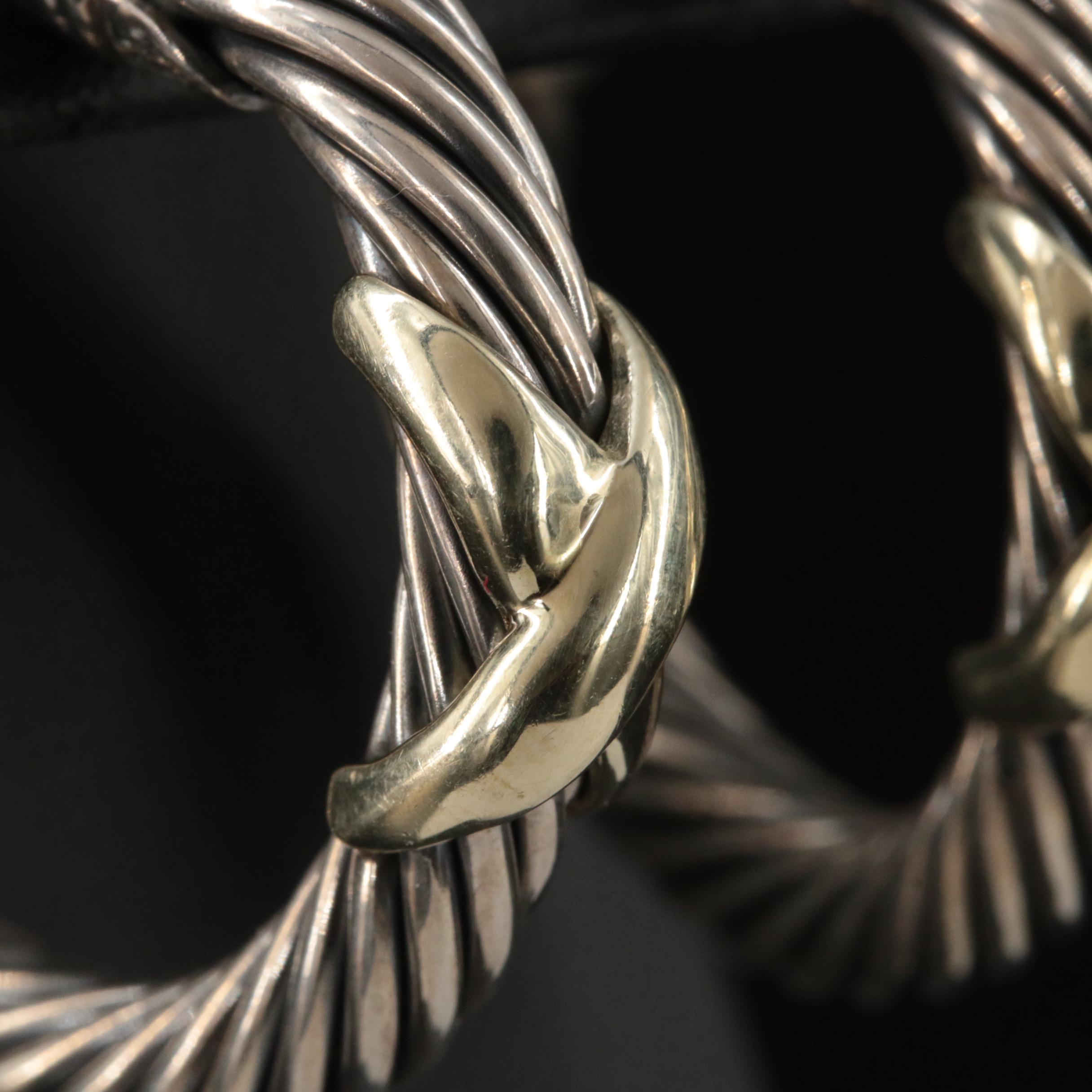 David Yurman "Classic Cable X" Sterling Hoop Earrings with 14K Accents