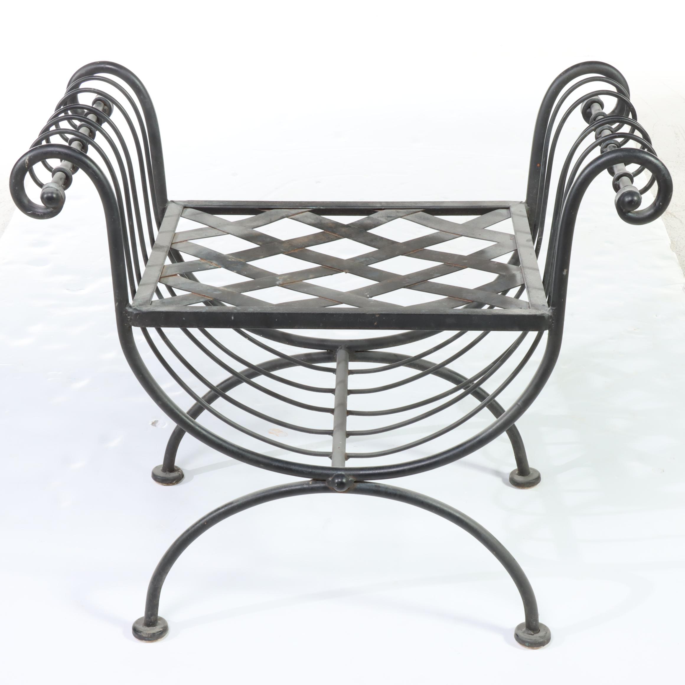 Wrought Iron Curule Patio Bench