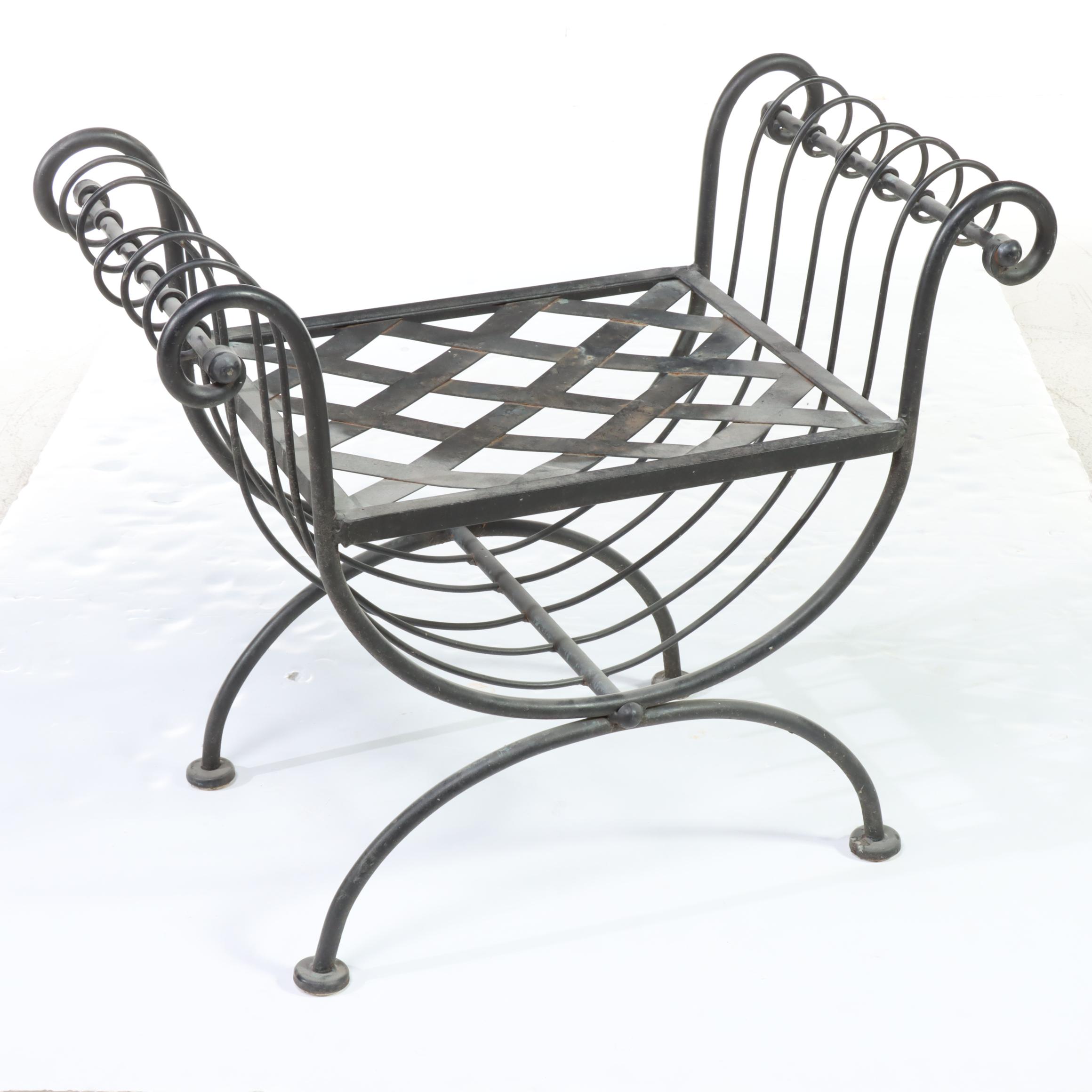 Wrought Iron Curule Patio Bench