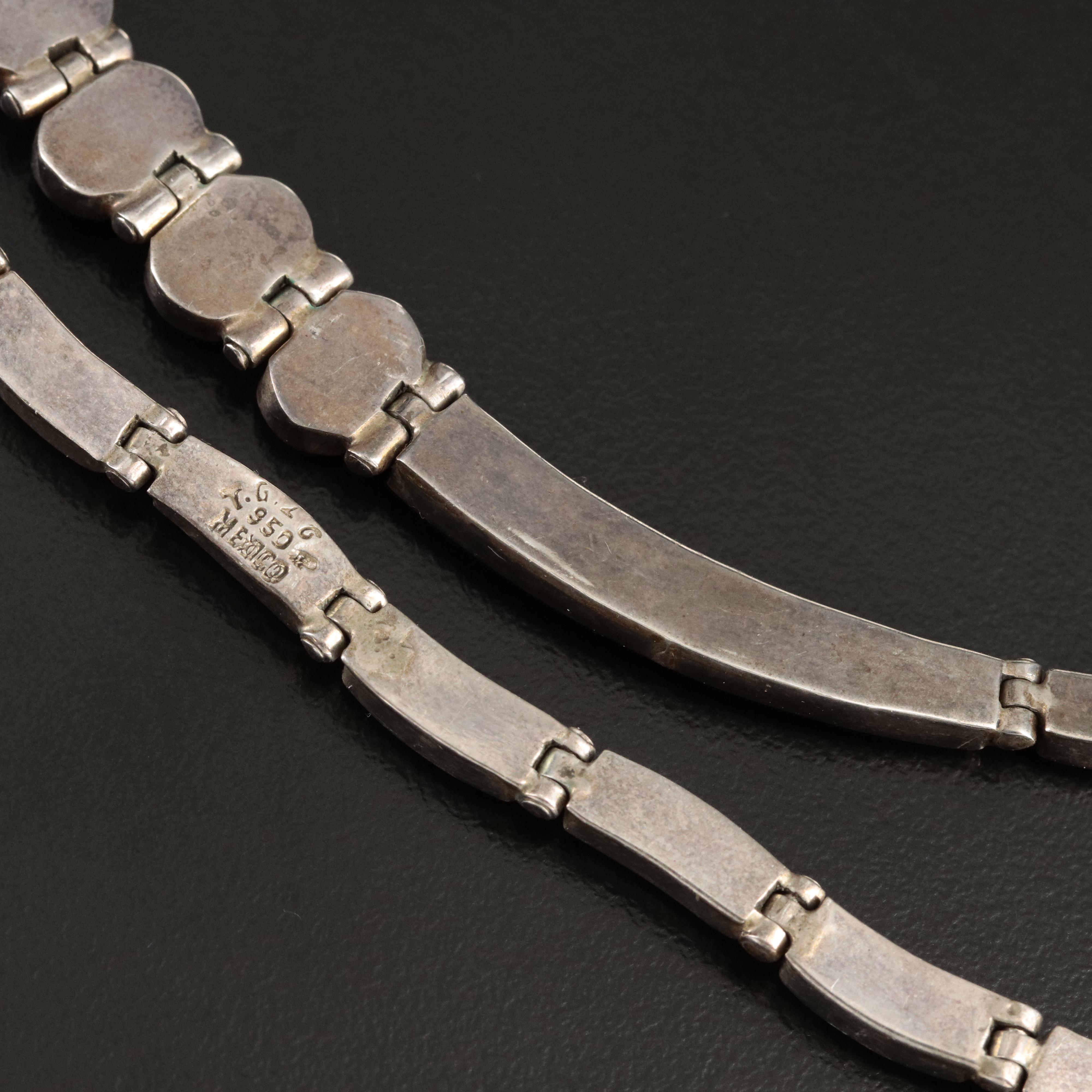 Mexican 950 Silver Faux Black Onyx Inlay Necklace and Bracelet Srt